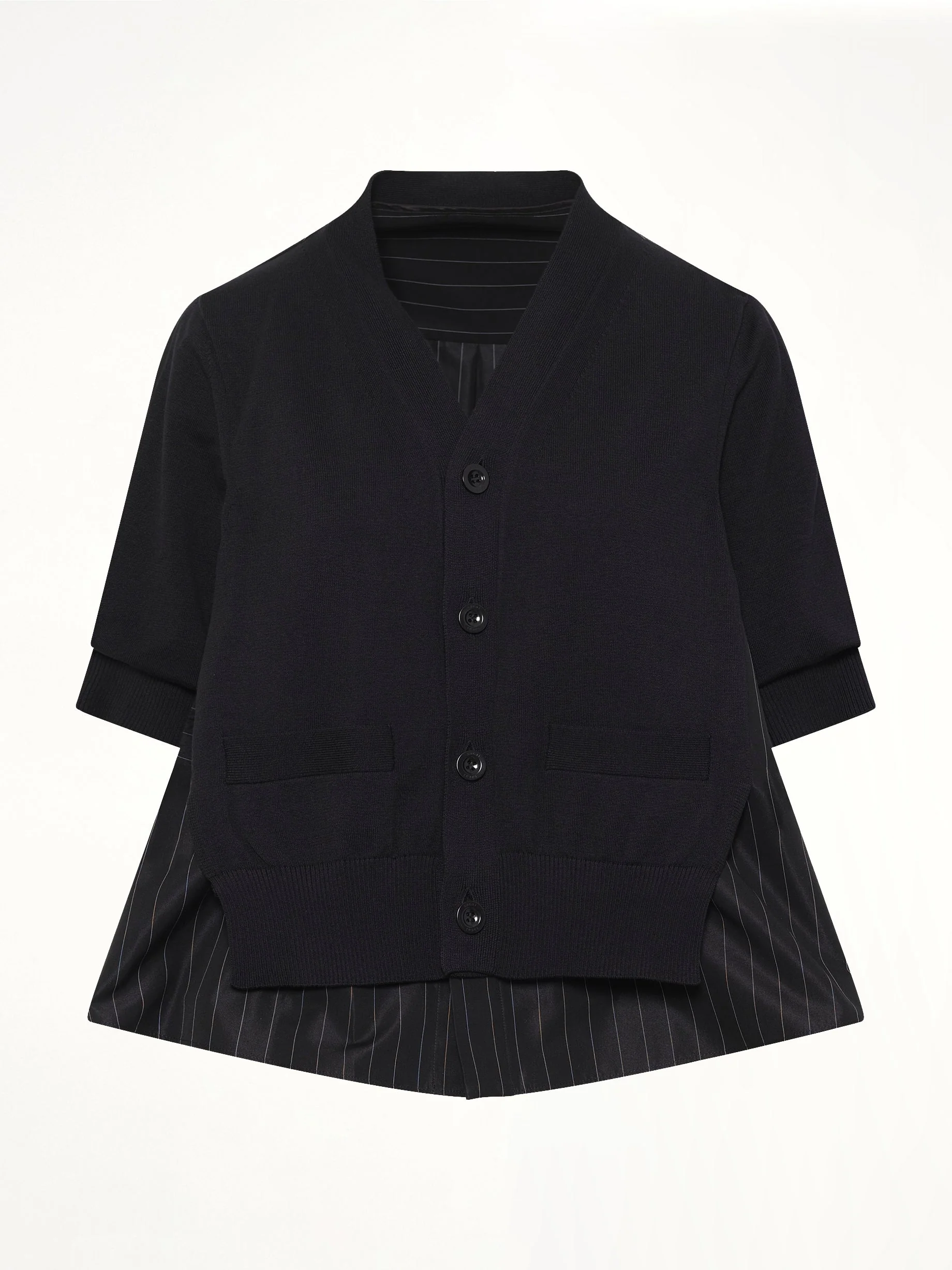 Chalk Stripe x Cotton Knit Cardigan in Black - Image 2