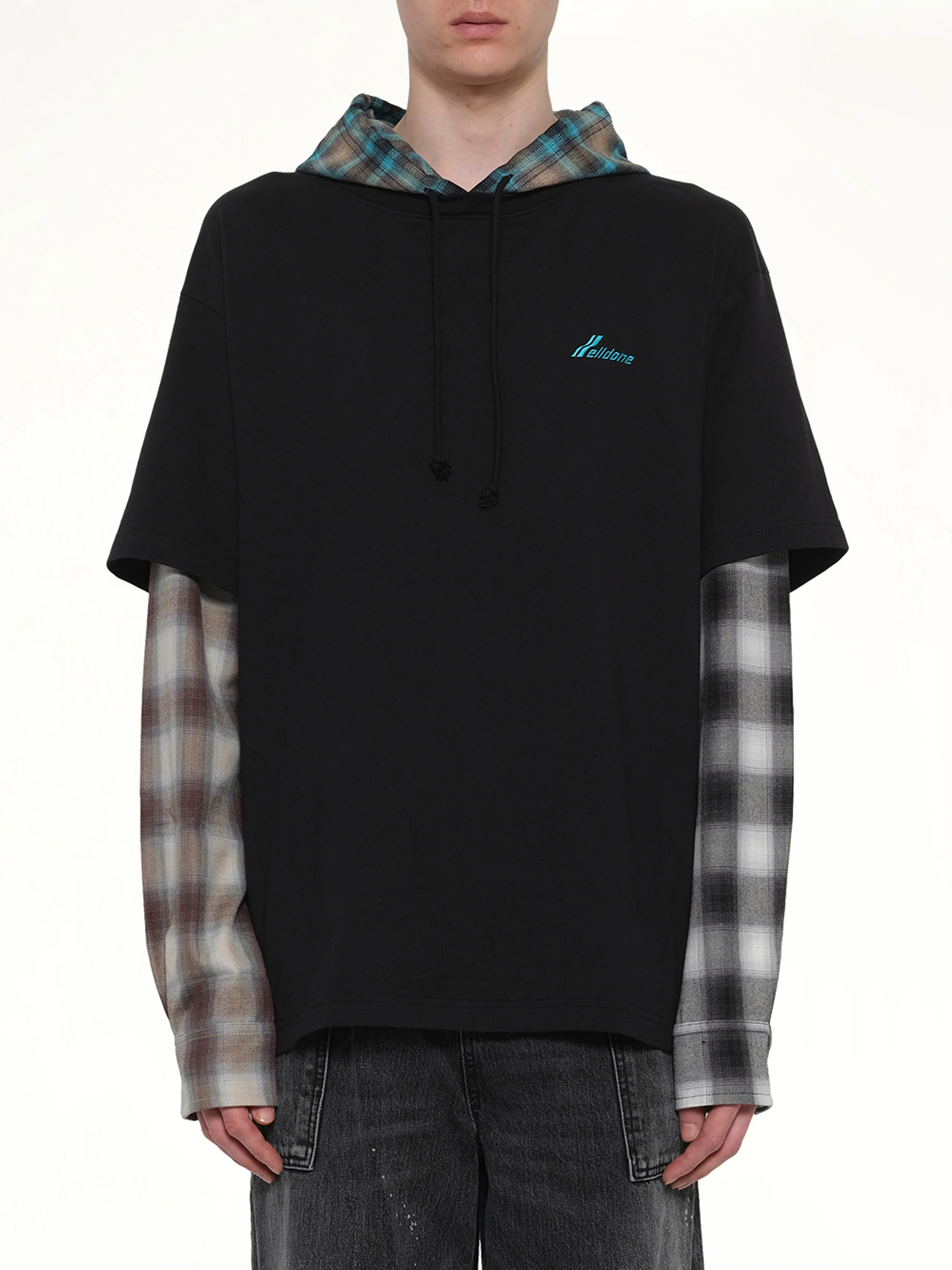 Checkered Patch Long-Sleeved T-Shirt in Black