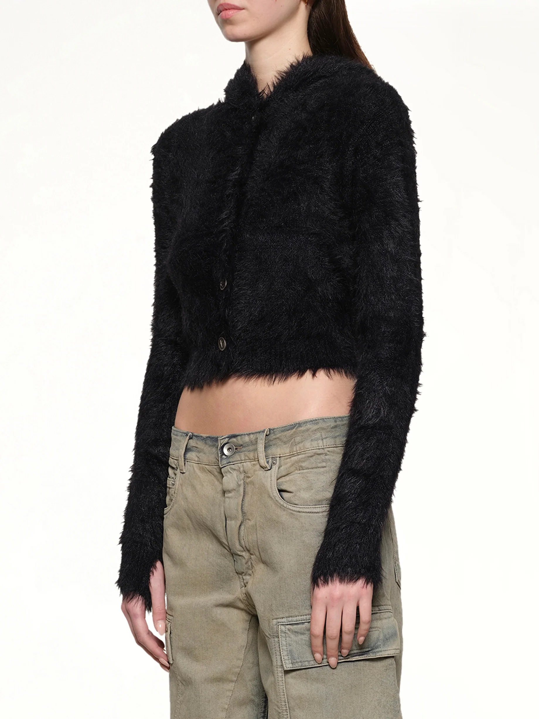 Chimera Fur Hooded Button Up in Black - Image 3