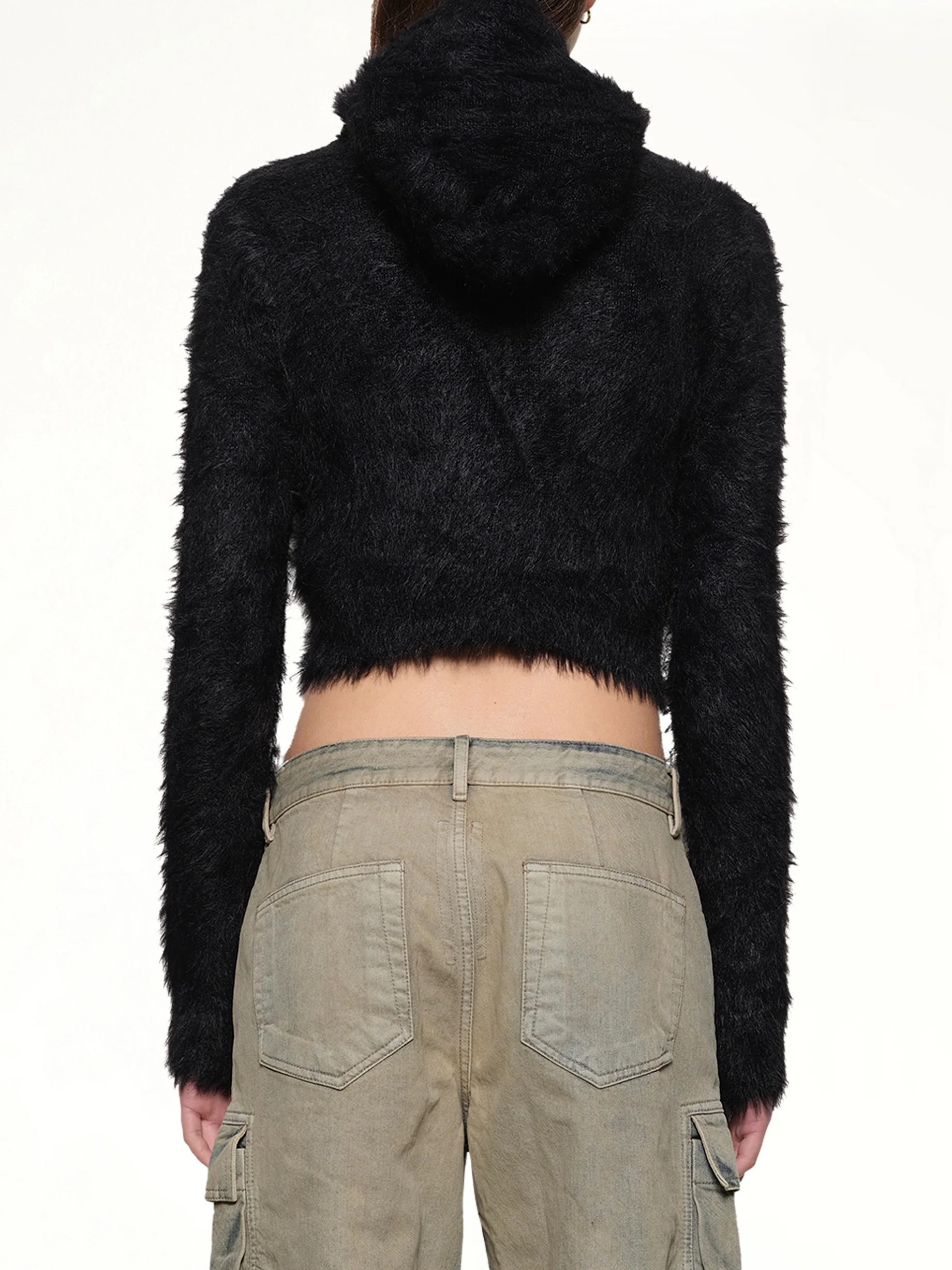 Chimera Fur Hooded Button Up in Black - Image 5
