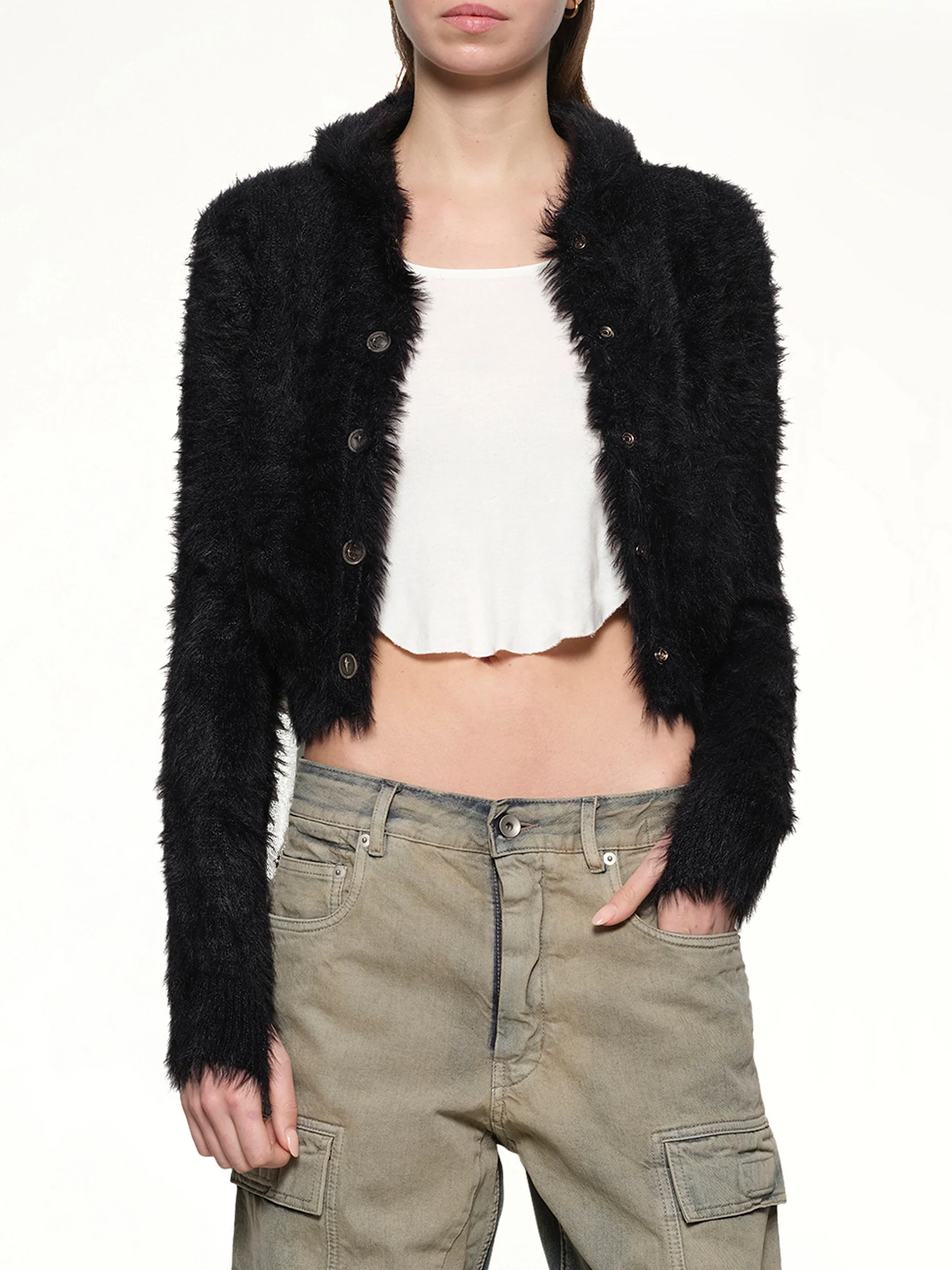 Chimera Fur Hooded Button Up in Black - Image 6