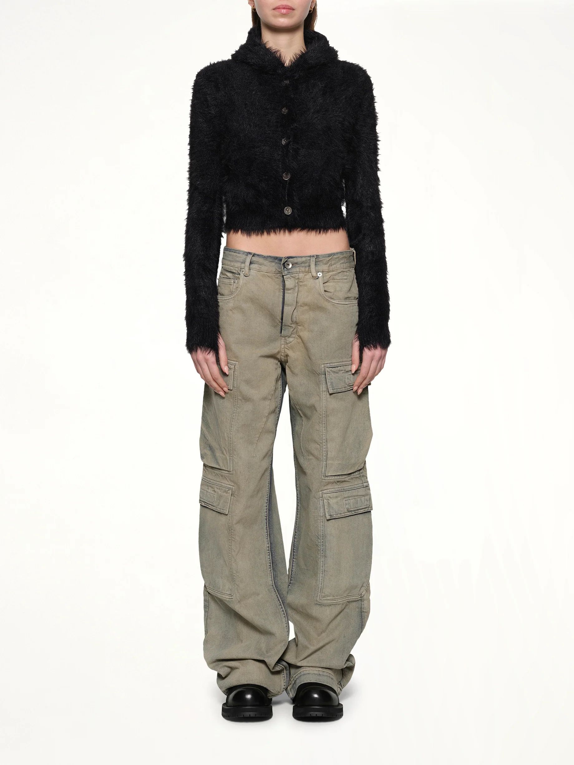 Chimera Fur Hooded Button Up in Black - Image 7