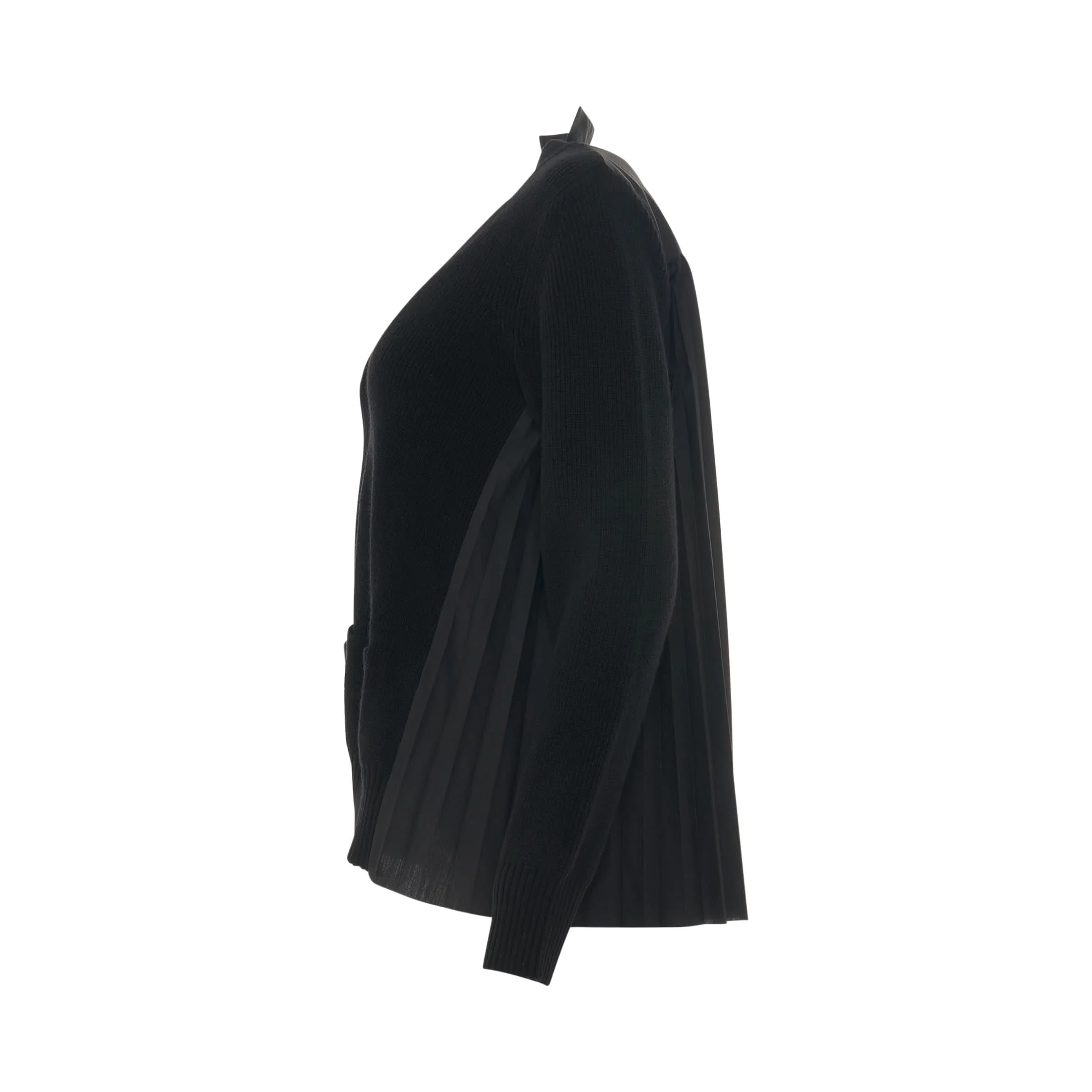 Classic Shirt Panel Wool Cardigan in Black - Image 3