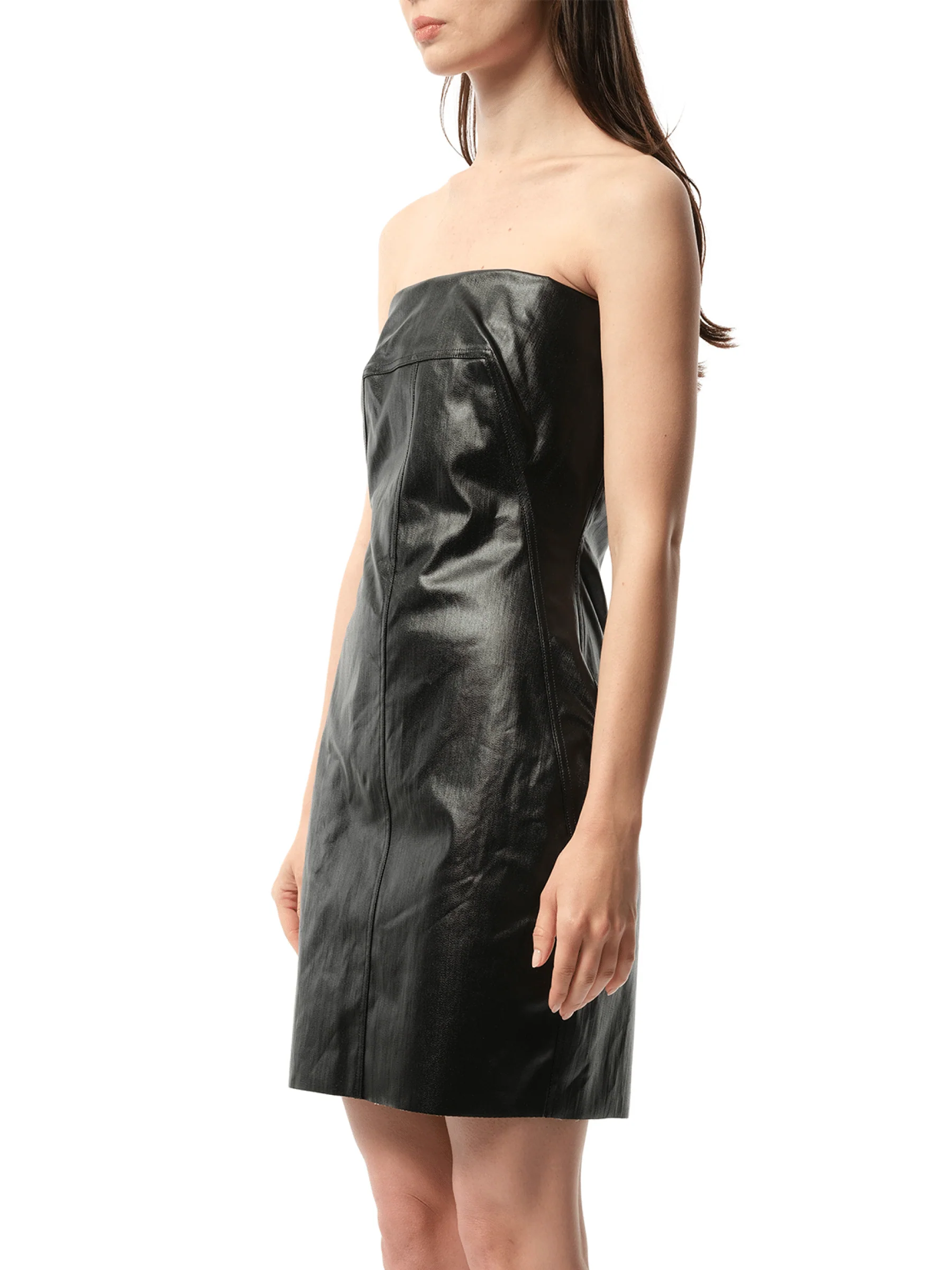 Coated Denim Bustier Mini Dress in Black - Image 5