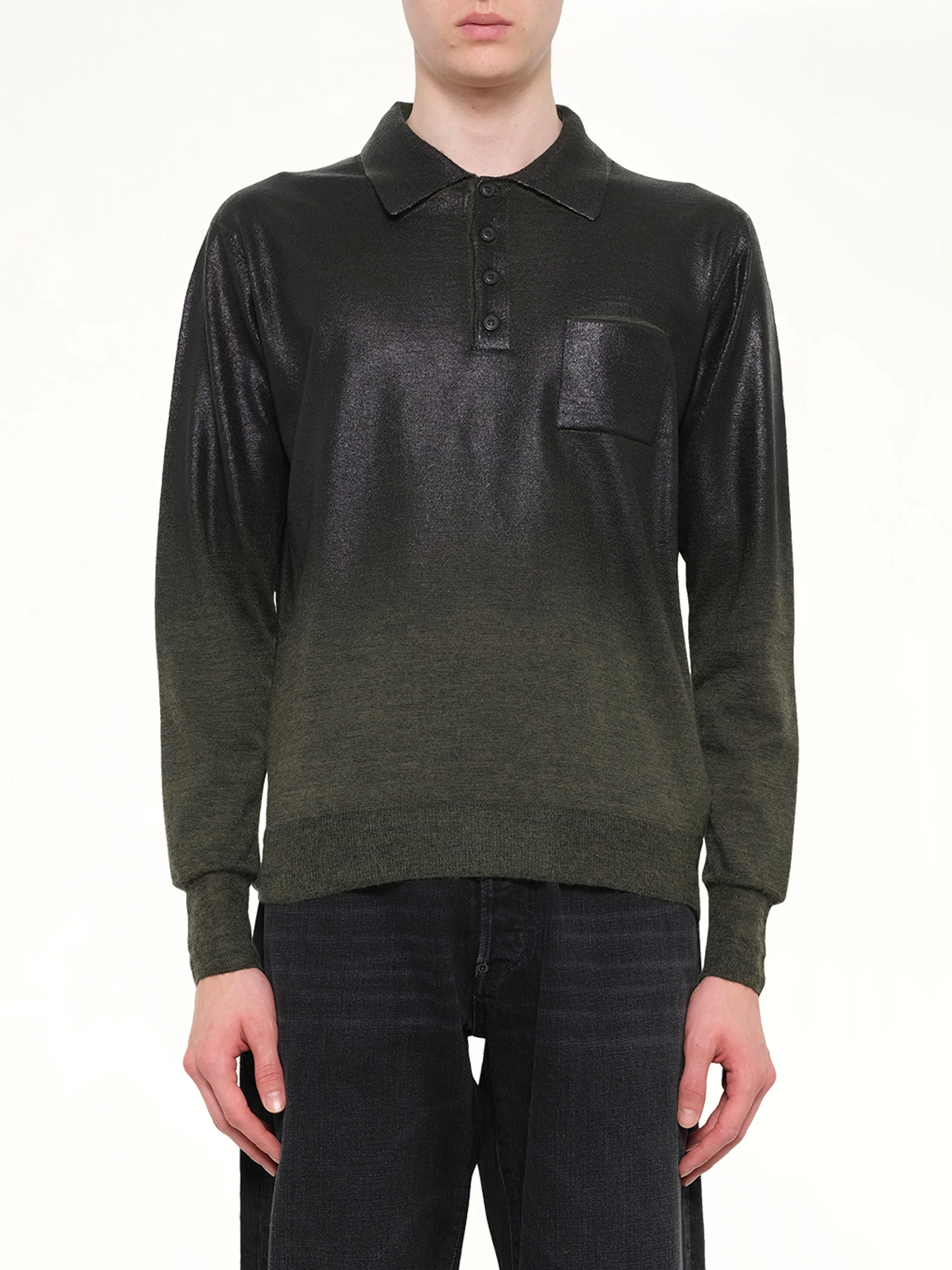 Coated Knit Polo in Green/Black
