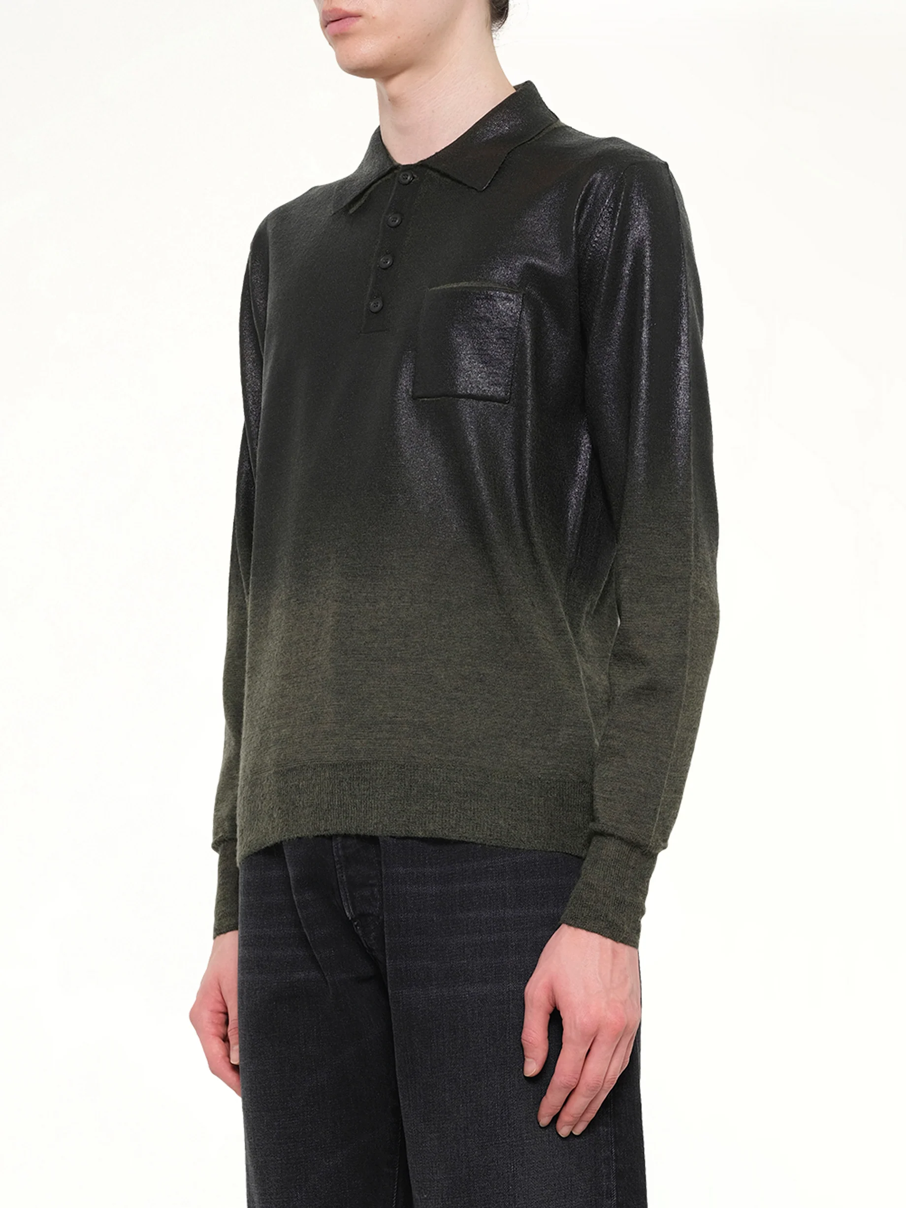 Coated Knit Polo in Green/Black - Image 3