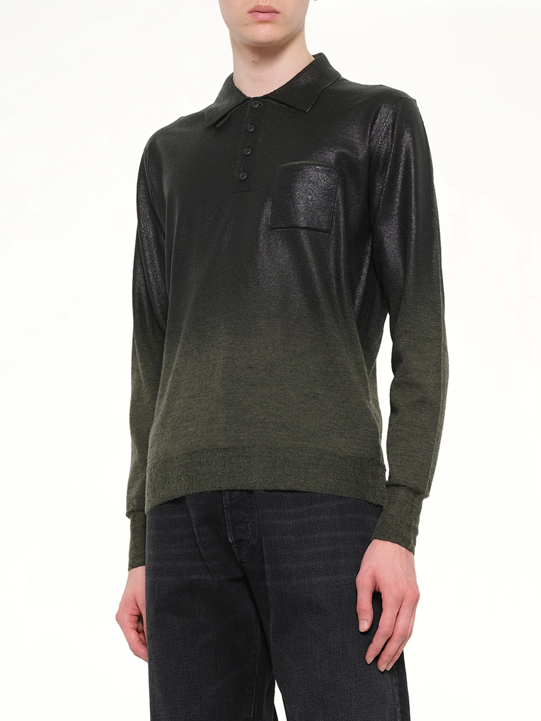 Coated Knit Polo in Green/Black - Image 6