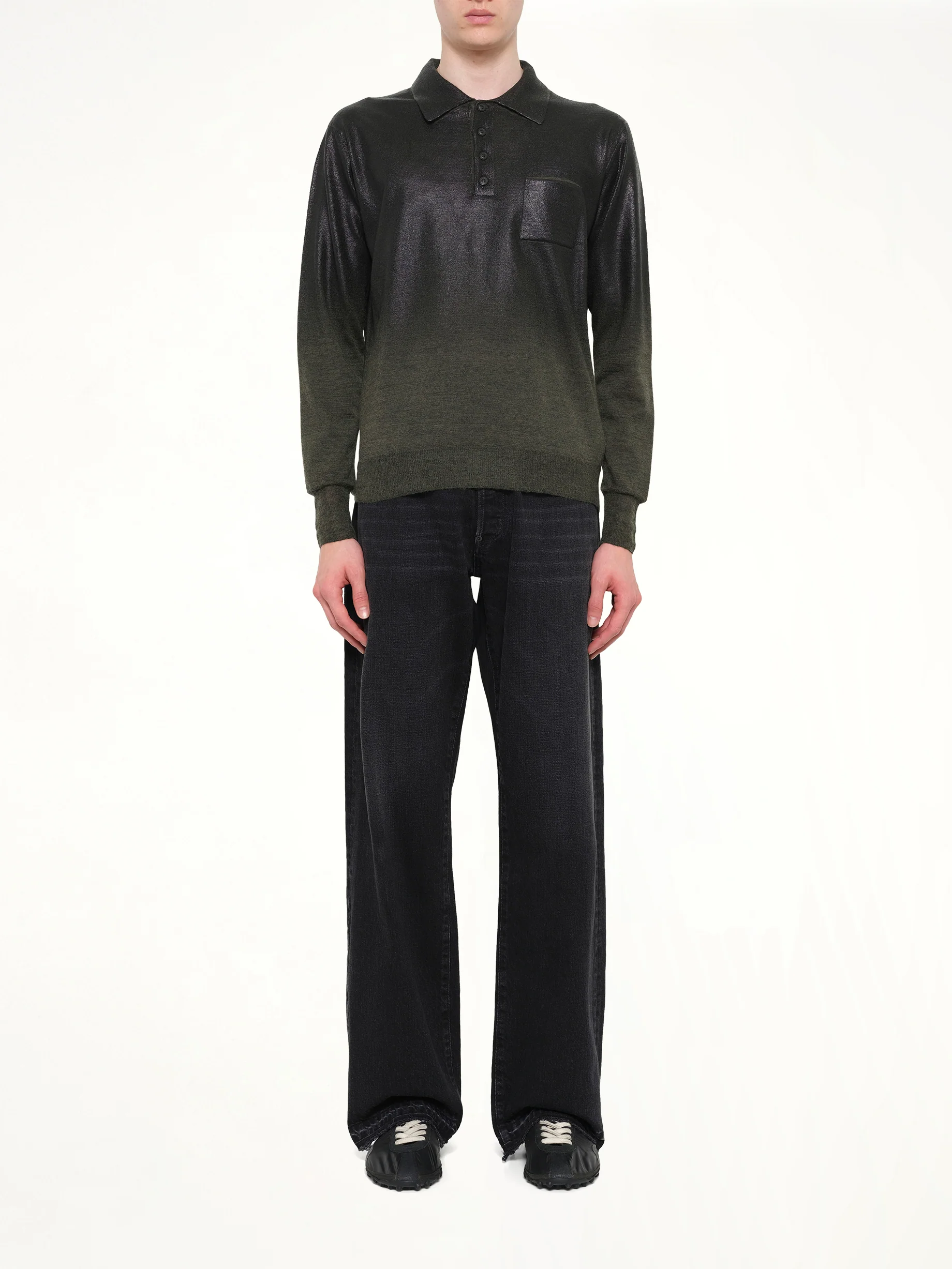 Coated Knit Polo in Green/Black - Image 7