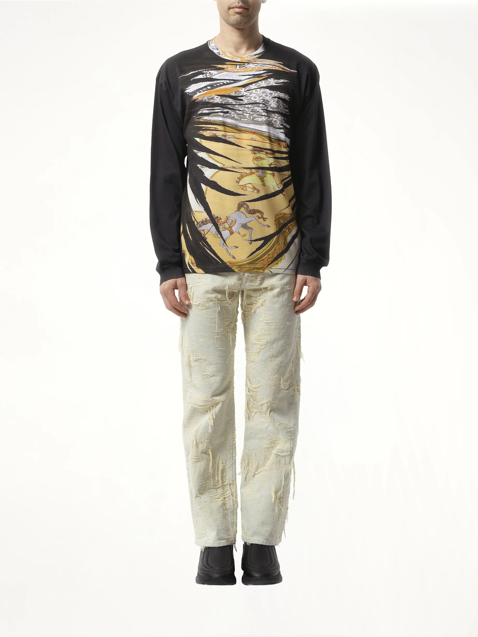 Collage Print Long Sleeve T-Shirt in Multicolour - Image 4