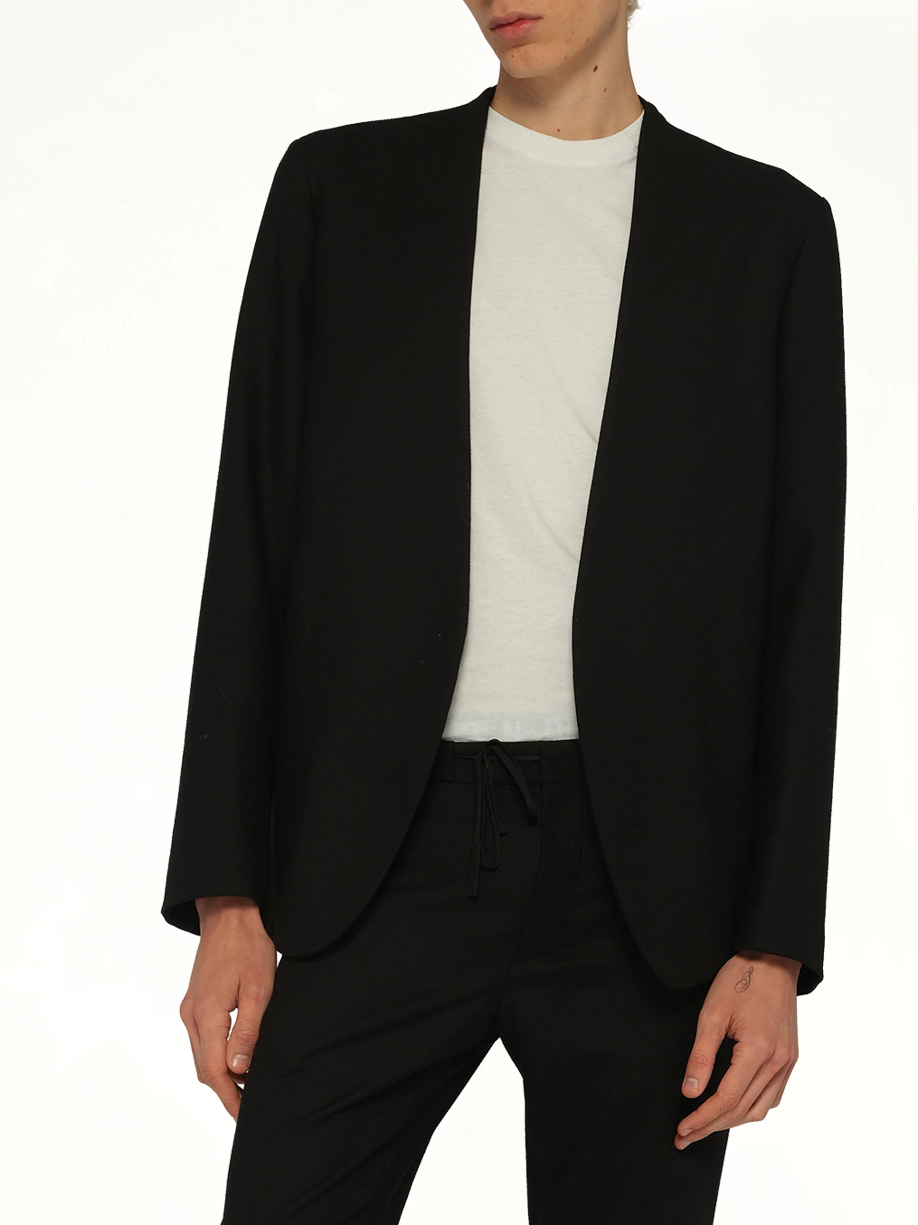Collarless Jacket in Black - Image 11