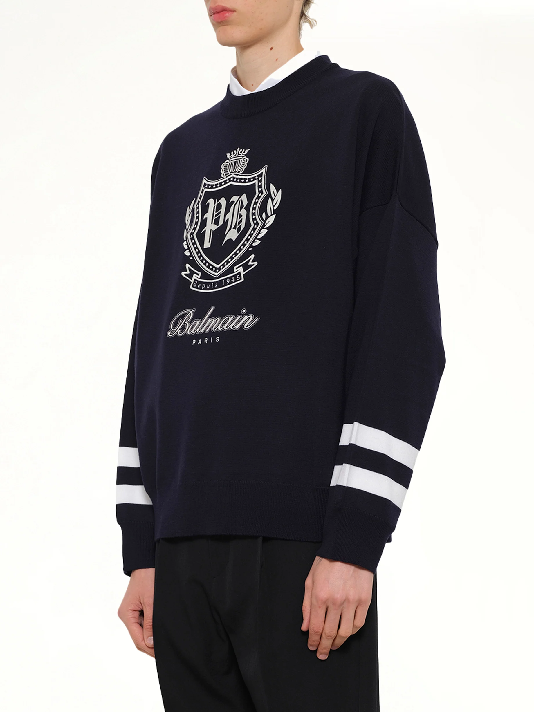 College Emblem Boxy Sweater in Marine/Natural - Image 3