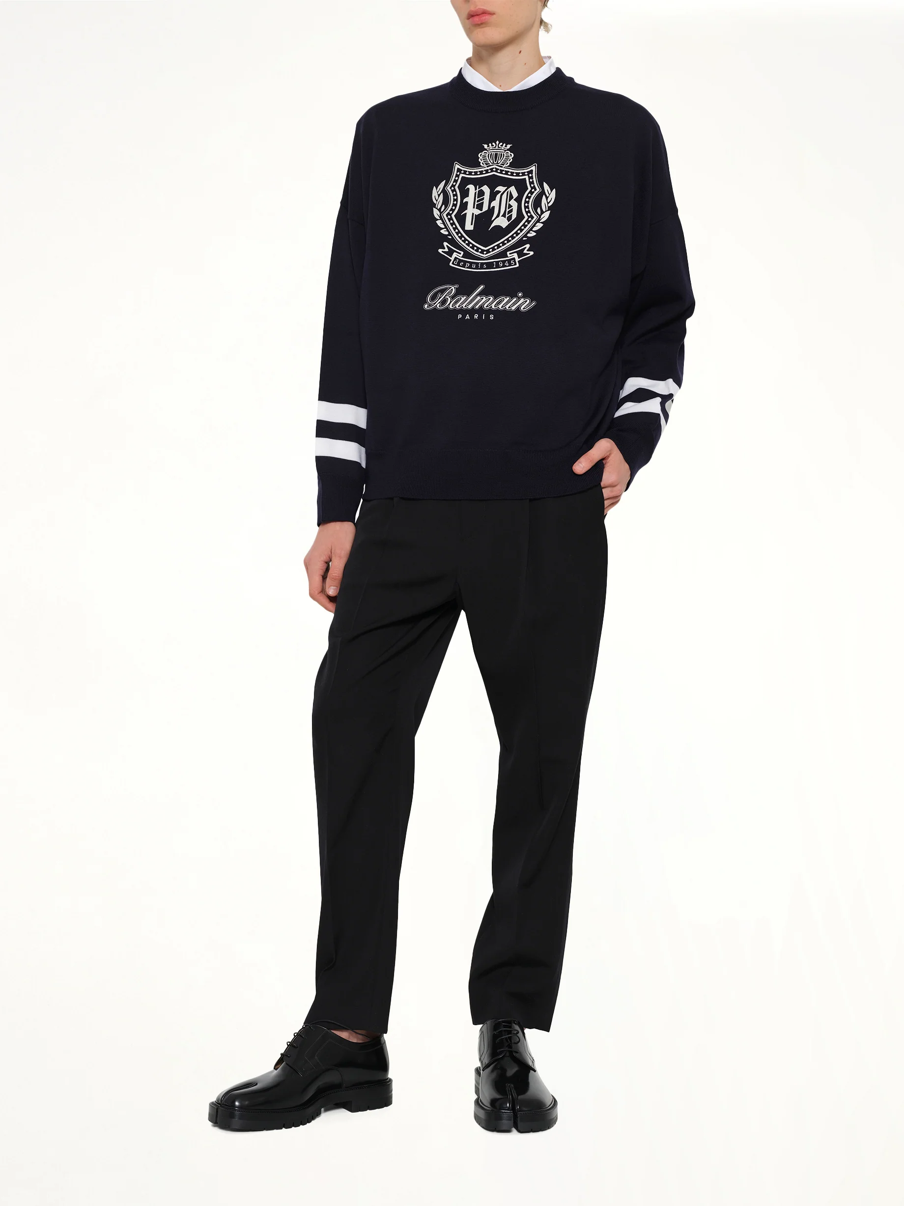 College Emblem Boxy Sweater in Marine/Natural - Image 4