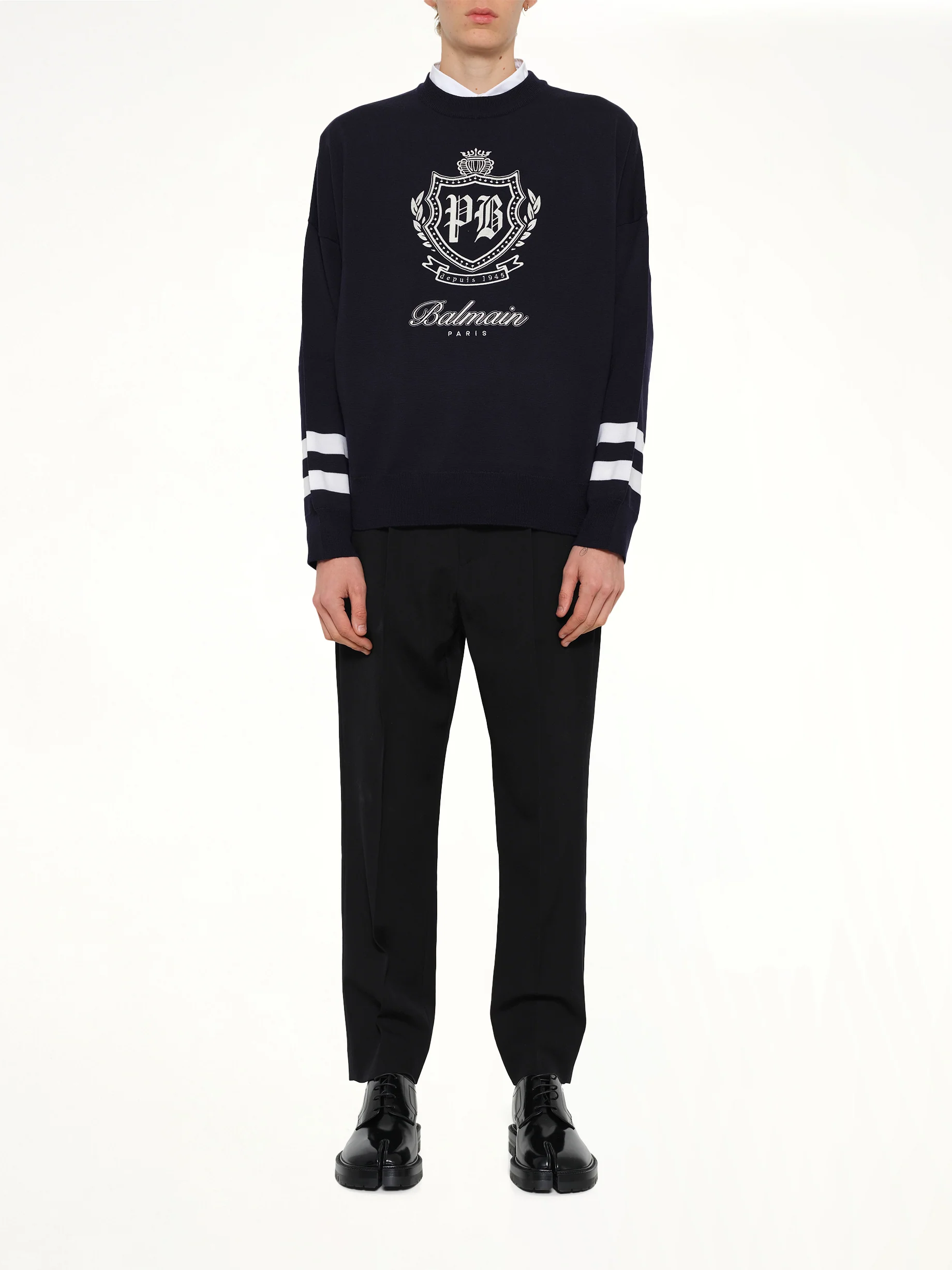 College Emblem Boxy Sweater in Marine/Natural - Image 7