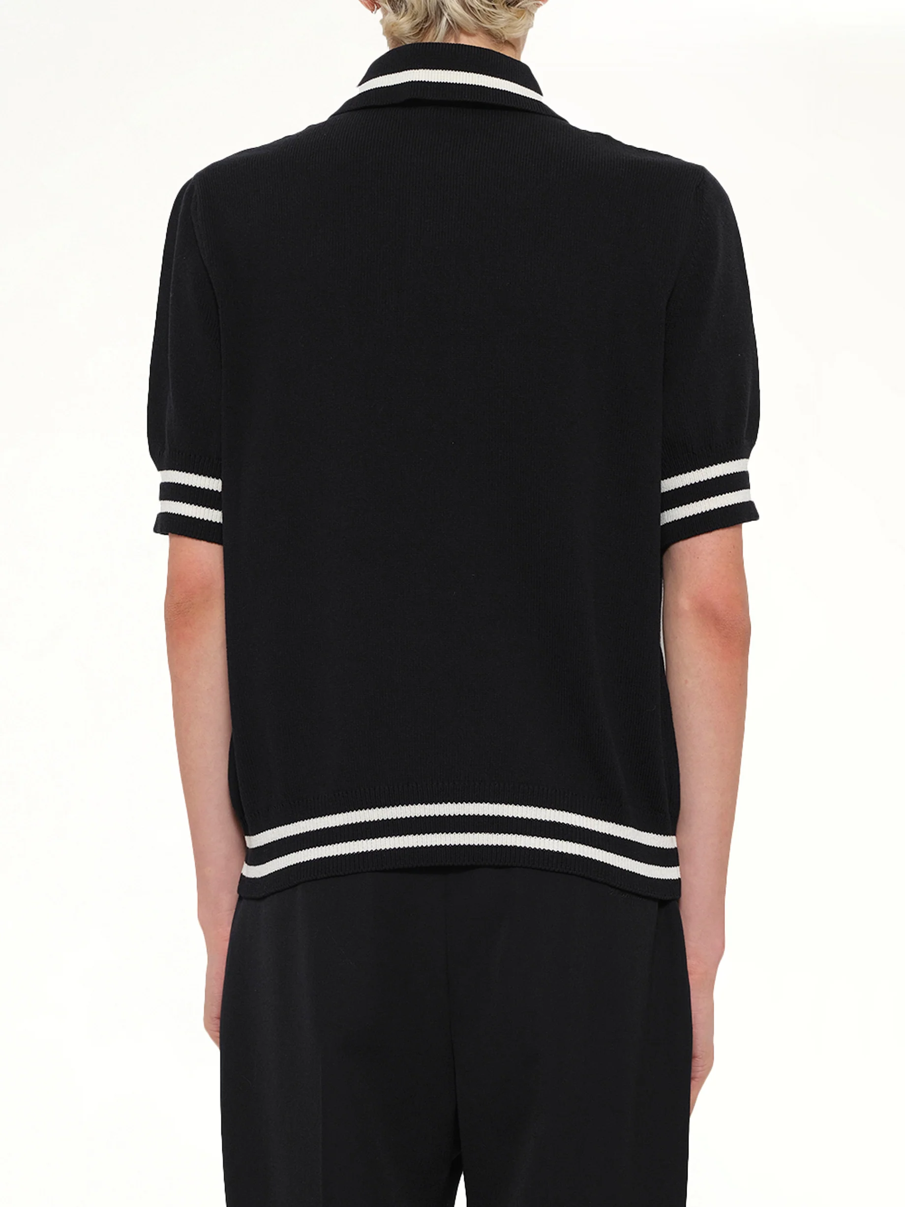 College Emblem Knit Polo in Black/Natural - Image 5