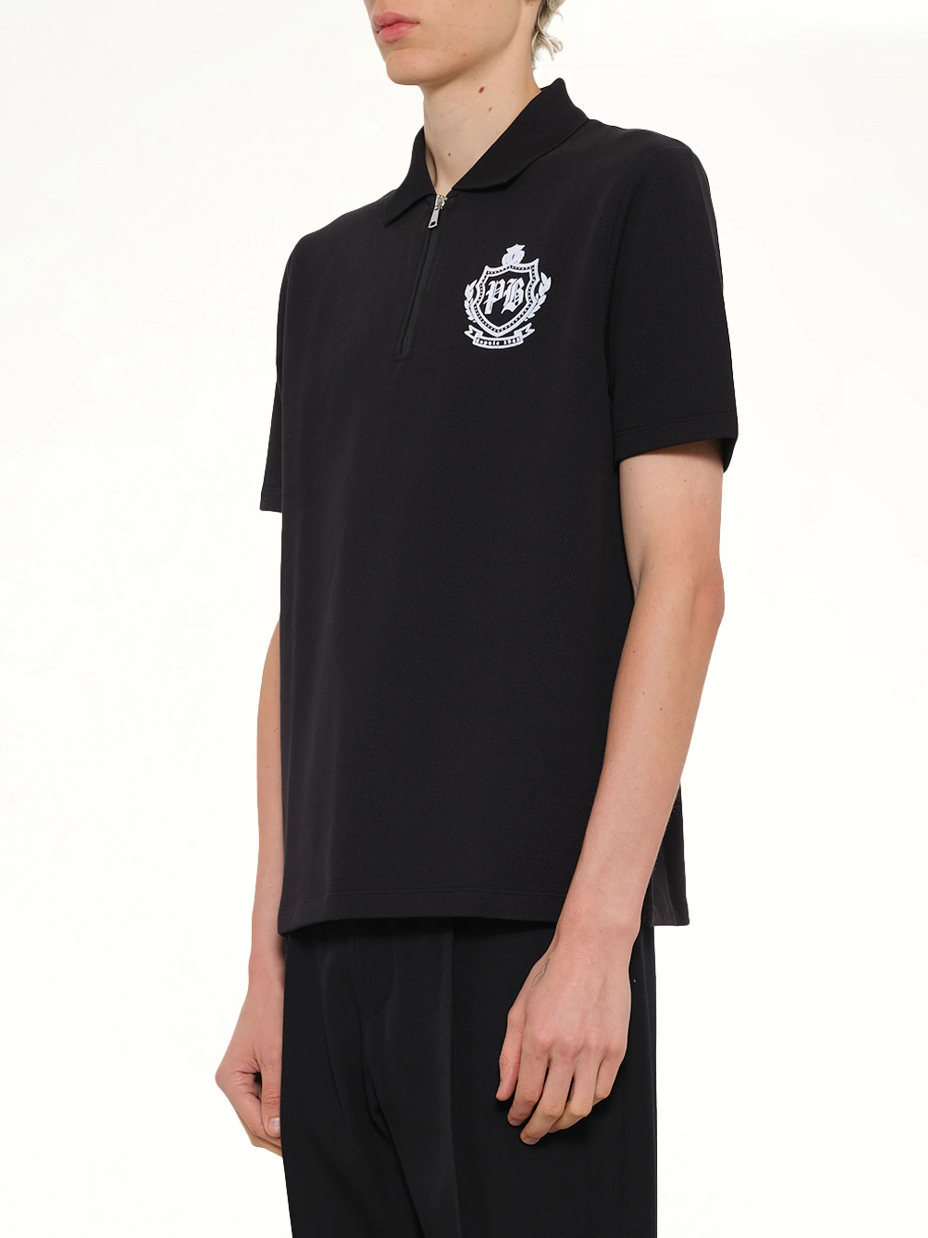 College Emblem Polo in Black/White - Image 3