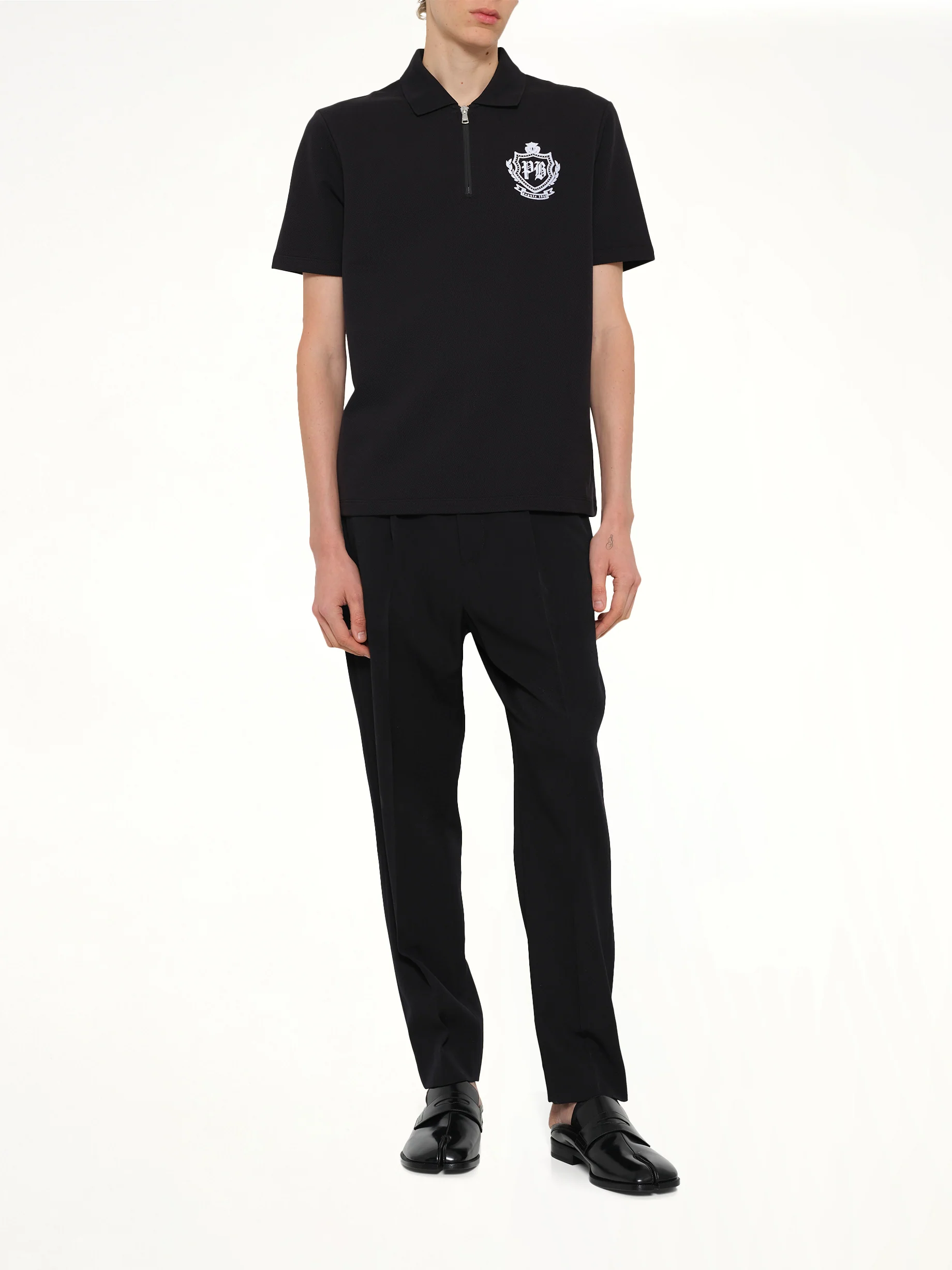 College Emblem Polo in Black/White - Image 4