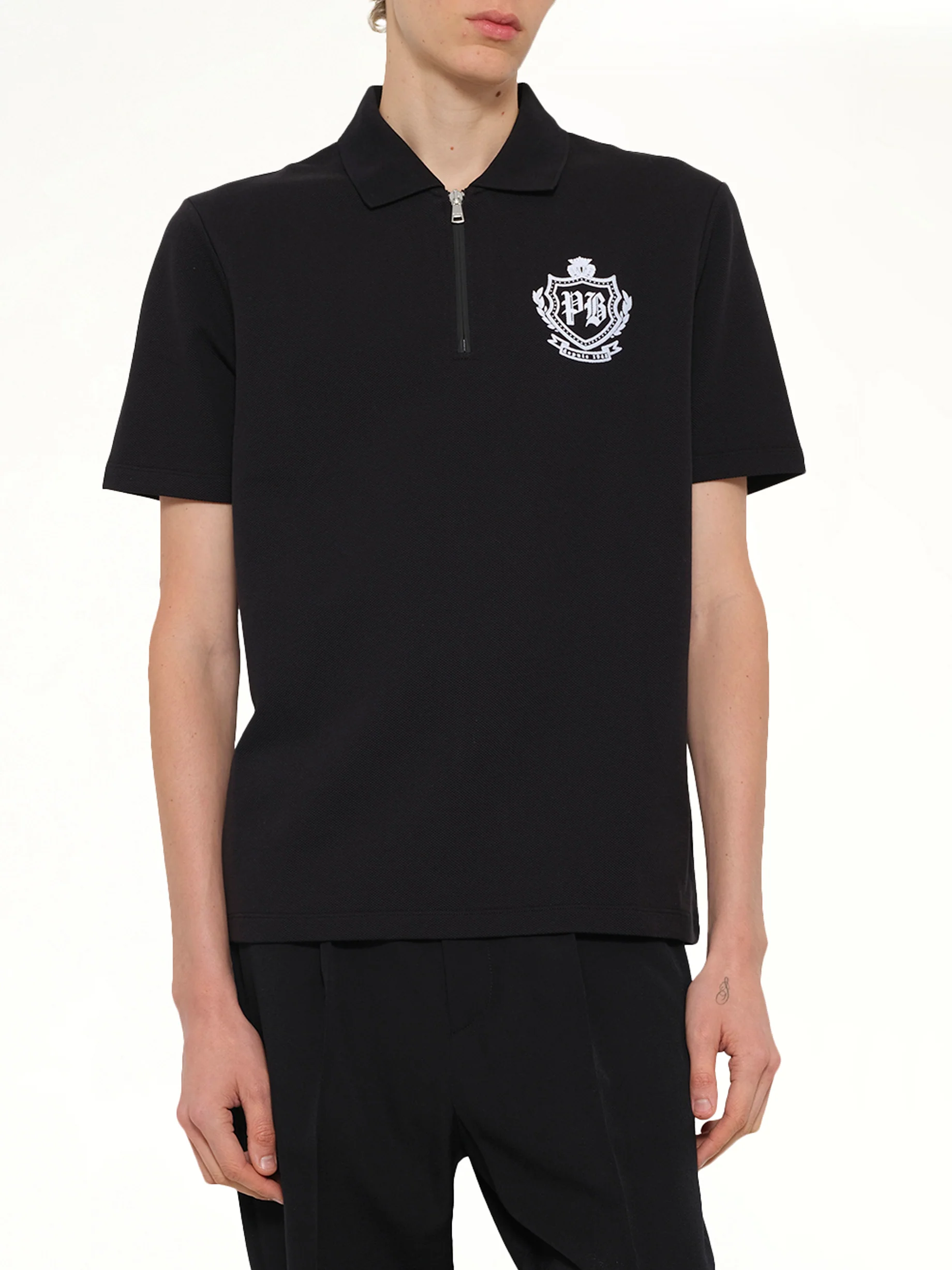 College Emblem Polo in Black/White - Image 6