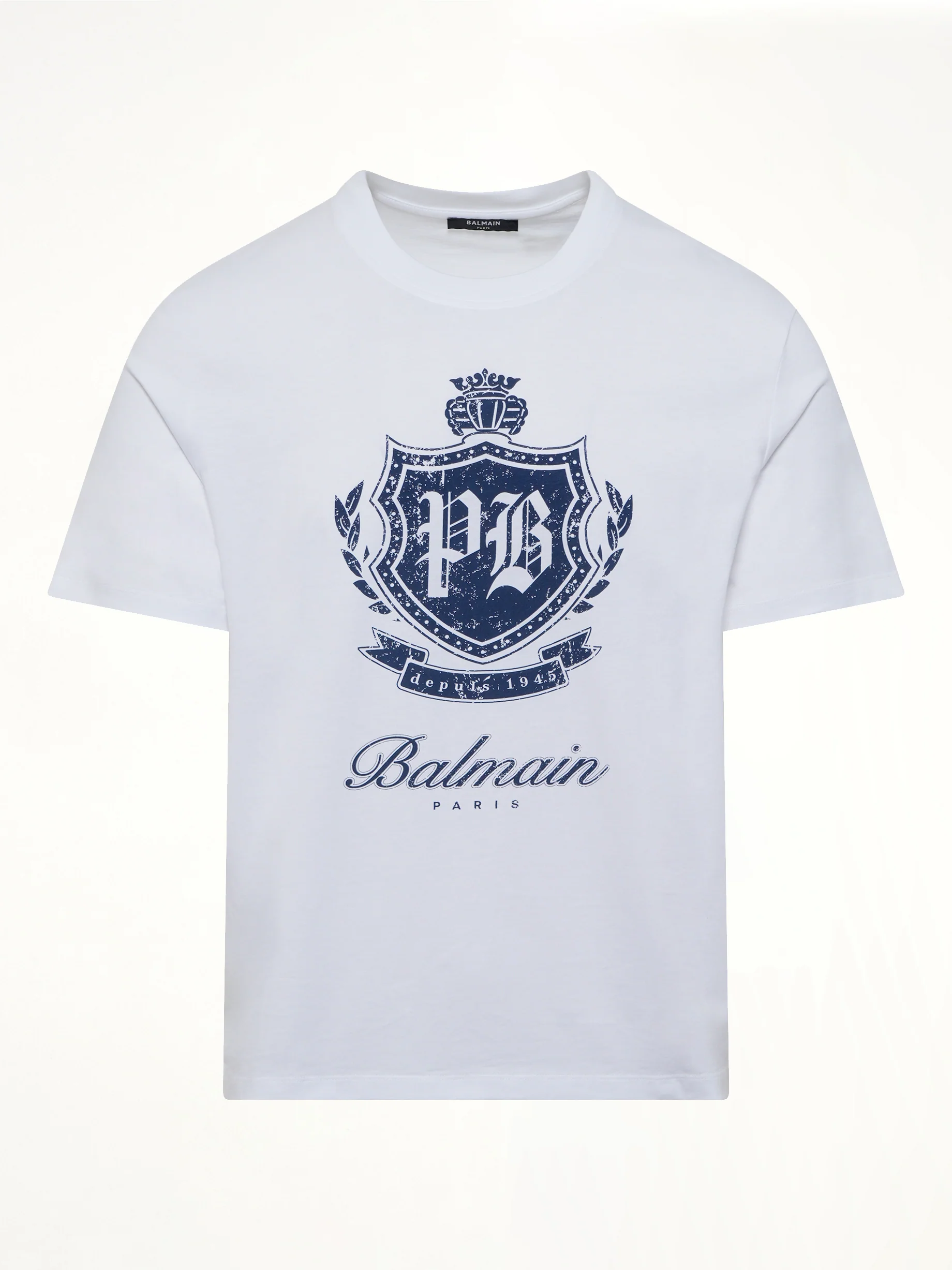 College Emblem Print T-Shirt in White/Blue - Image 2