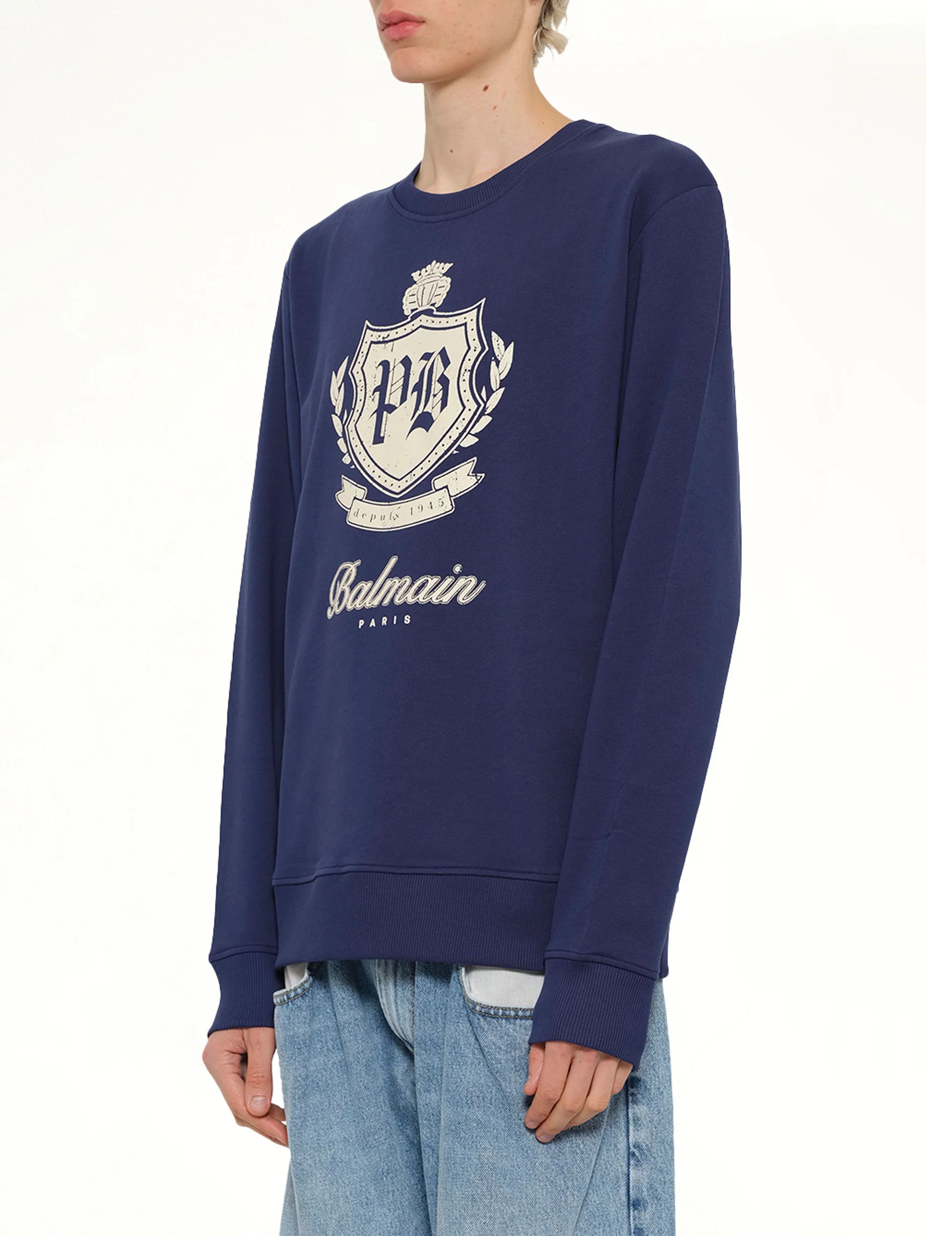 College Emblem Sweatshirt in Blue/Beige - Image 3