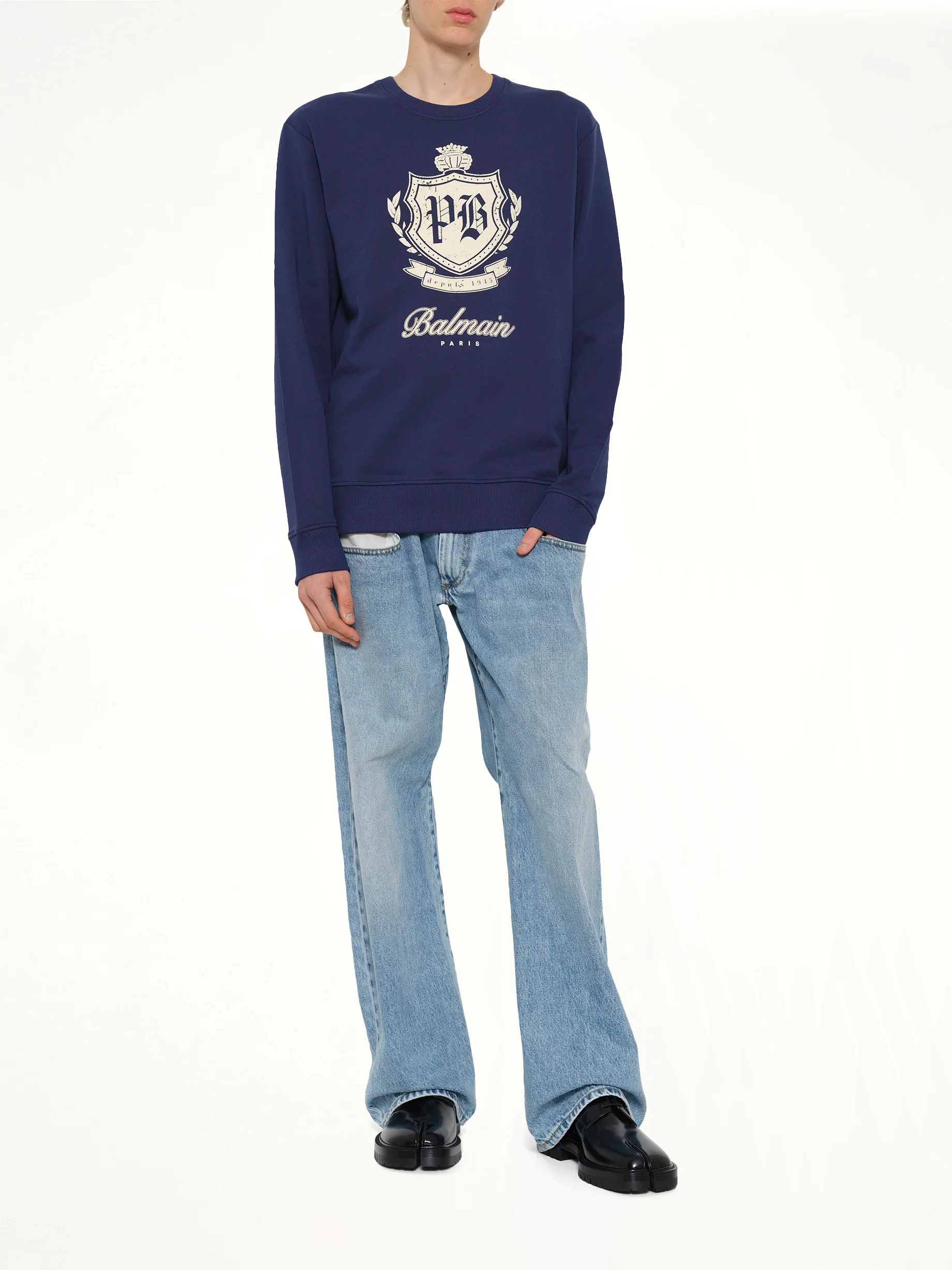 College Emblem Sweatshirt in Blue/Beige - Image 4
