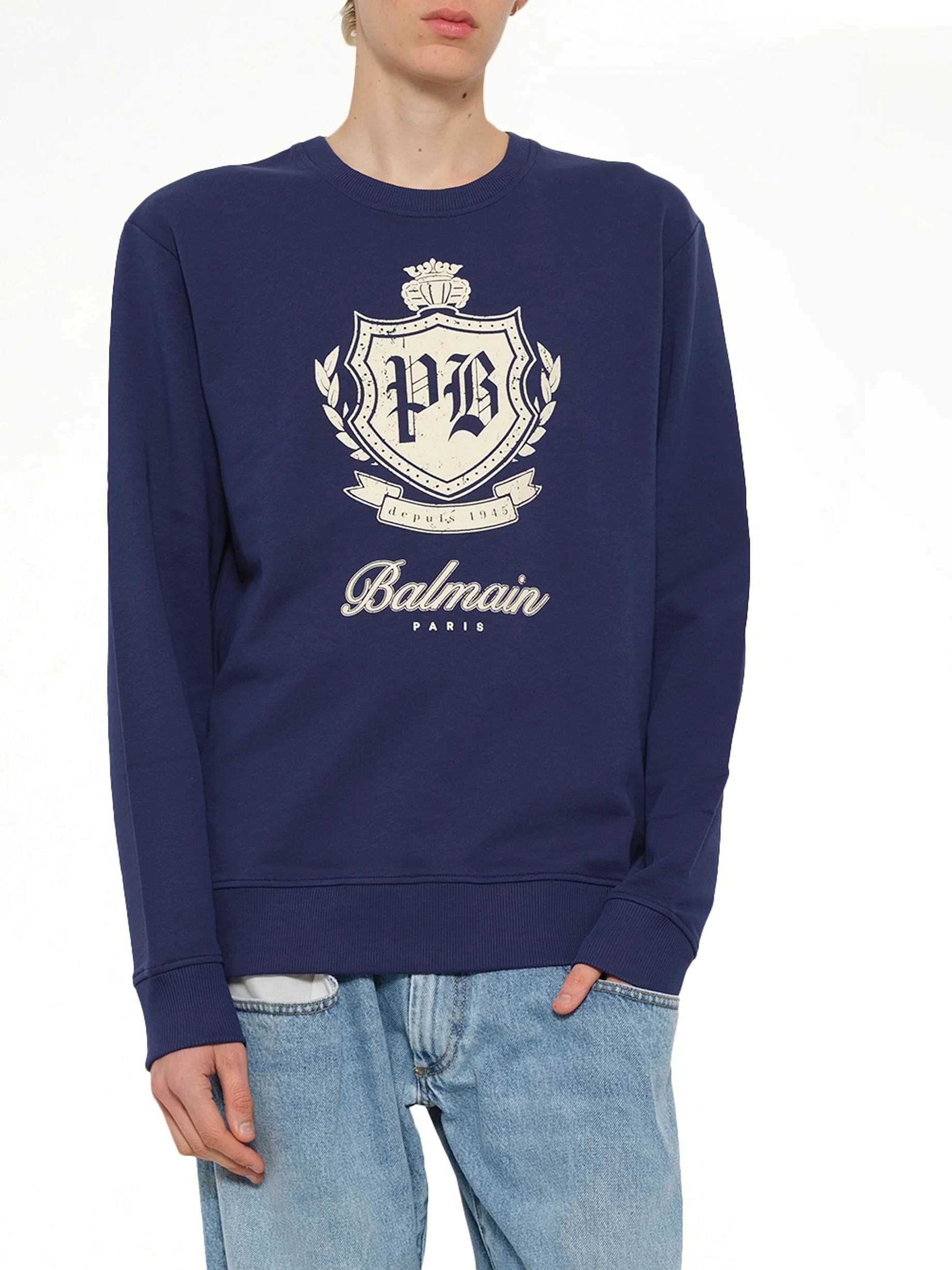 College Emblem Sweatshirt in Blue/Beige - Image 6