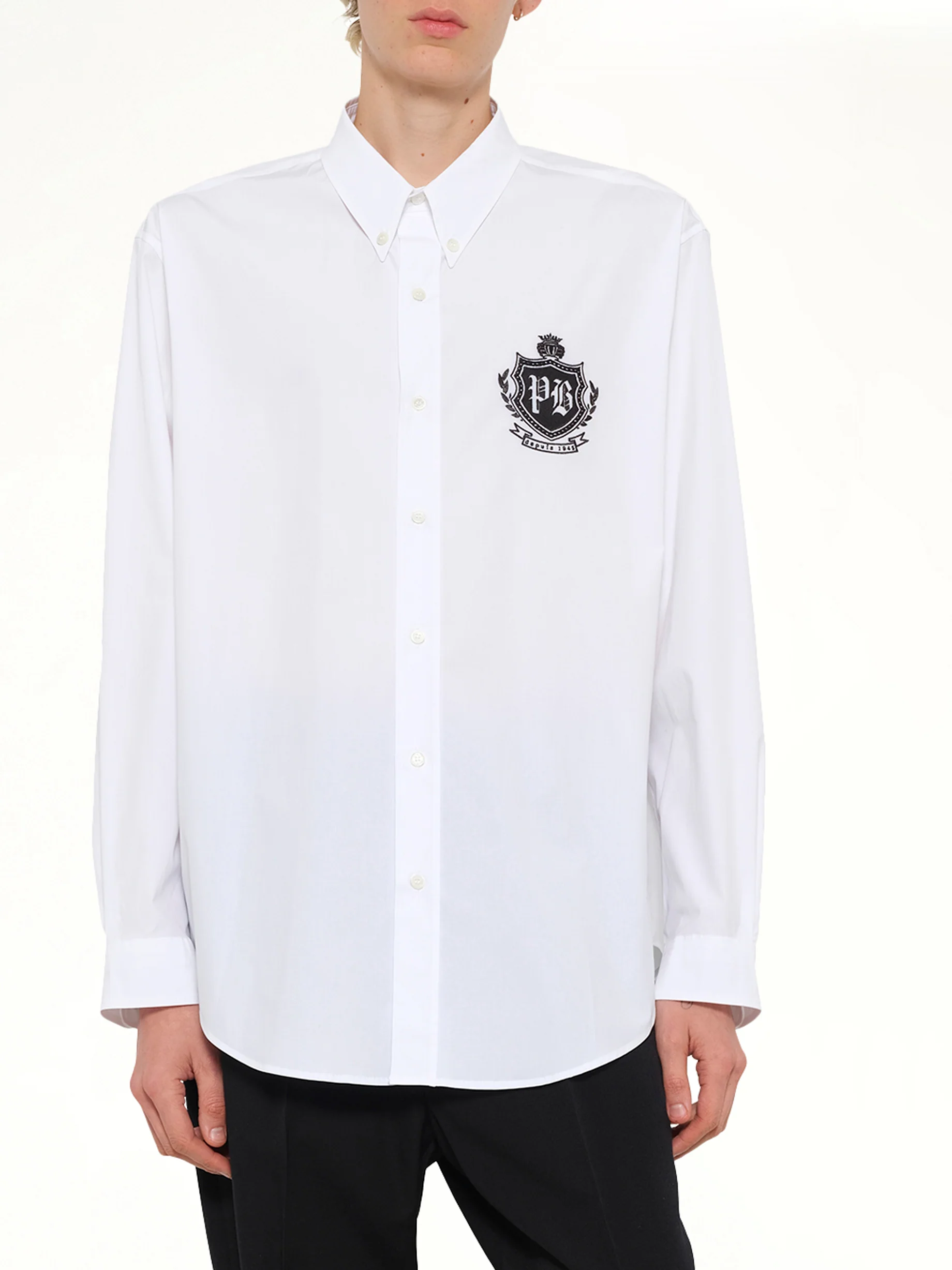 College Poplin Emblem Shirt in White - Image 6