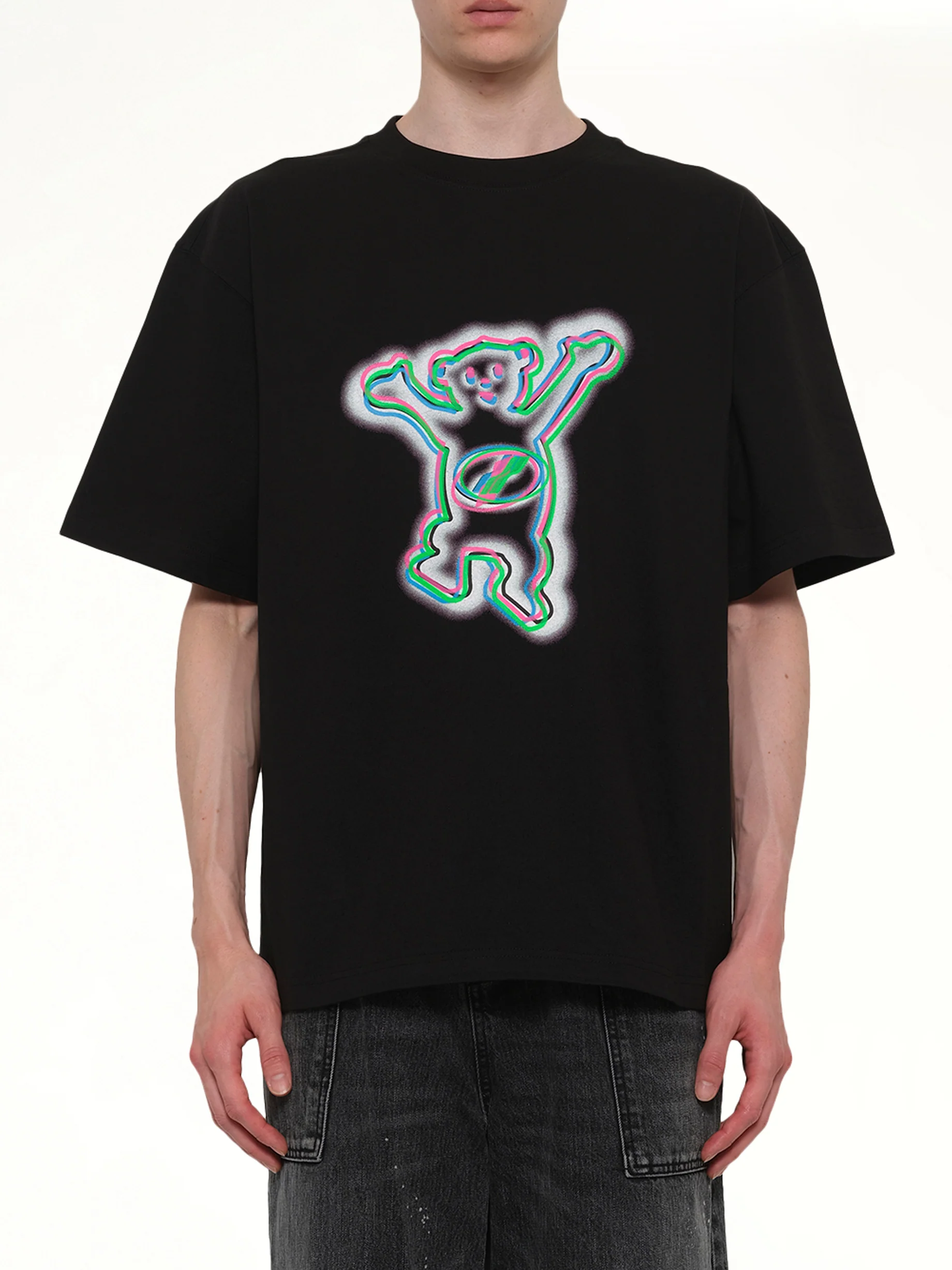 Colourful Teddy Print T-Shirt in Black