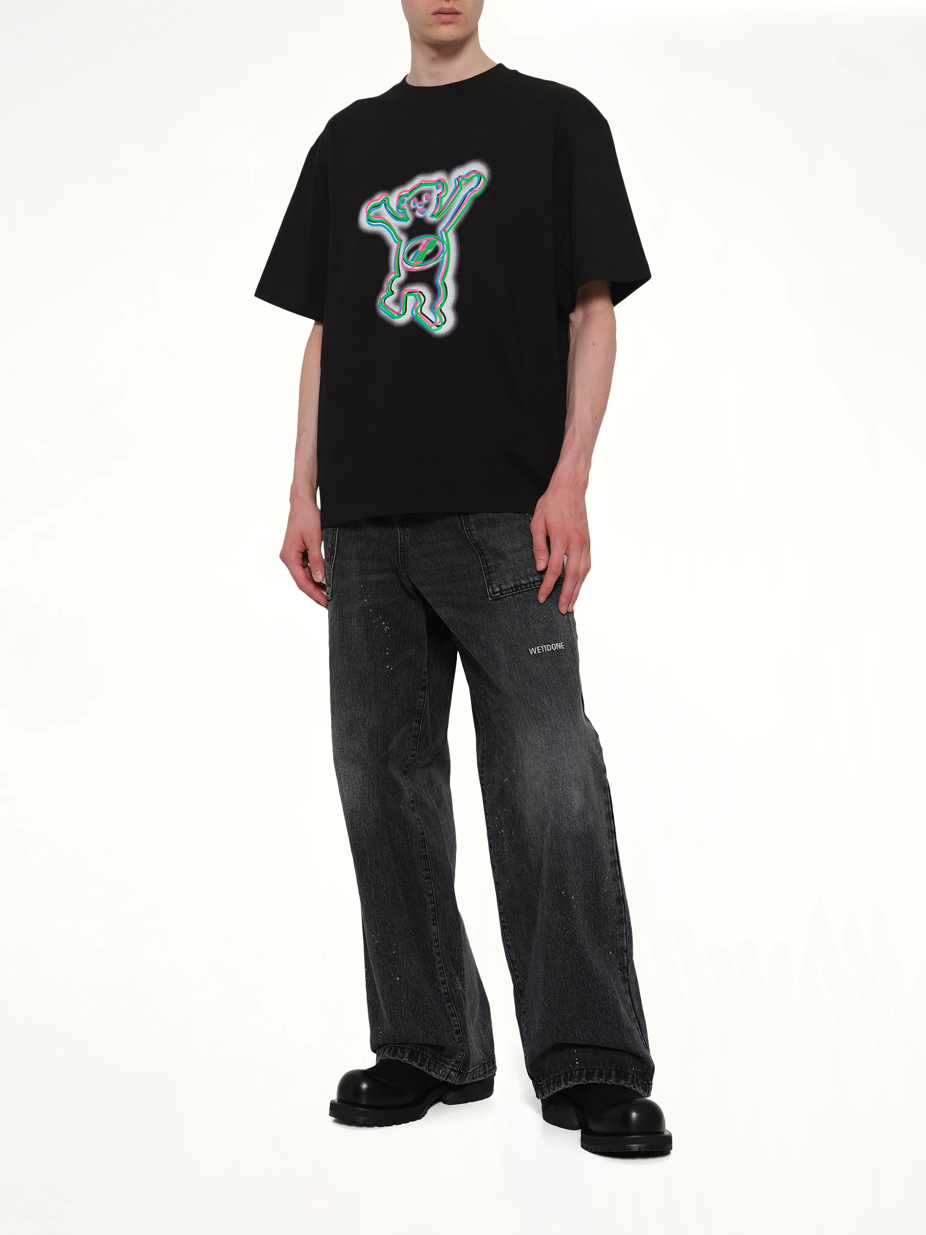 Colourful Teddy Print T-Shirt in Black - Image 4