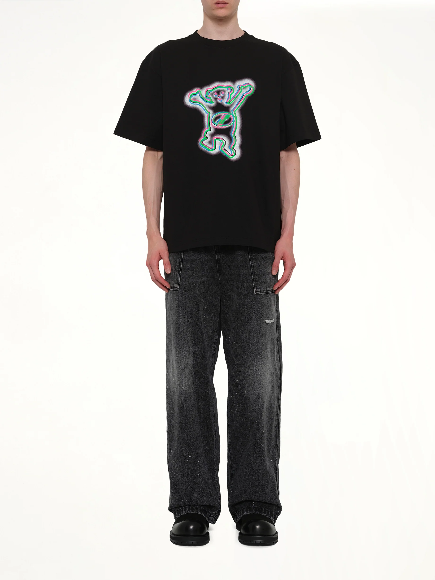 Colourful Teddy Print T-Shirt in Black - Image 7