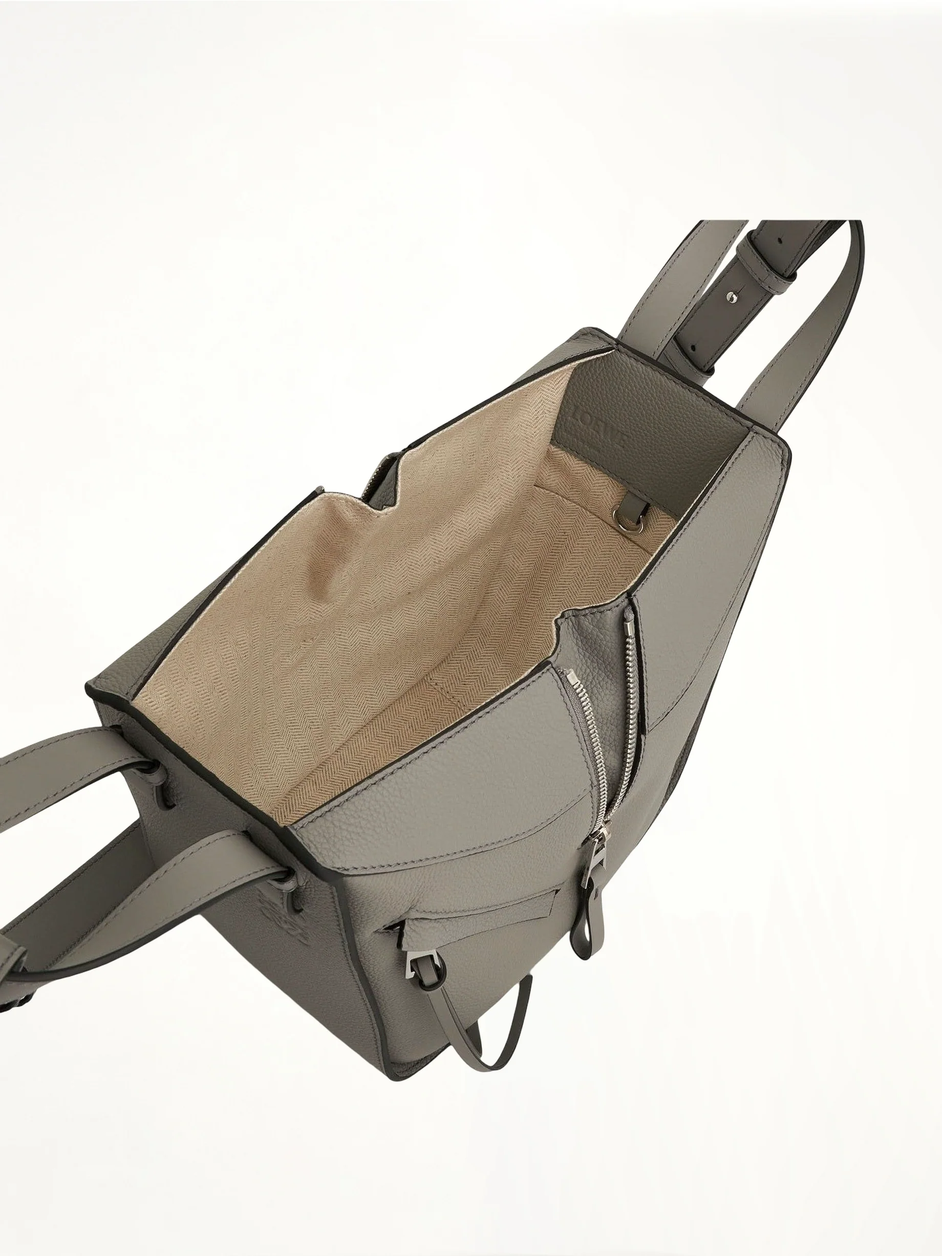 Compact Hammock Bag in Soft Grained Calfskin in Pearl Grey - Image 6