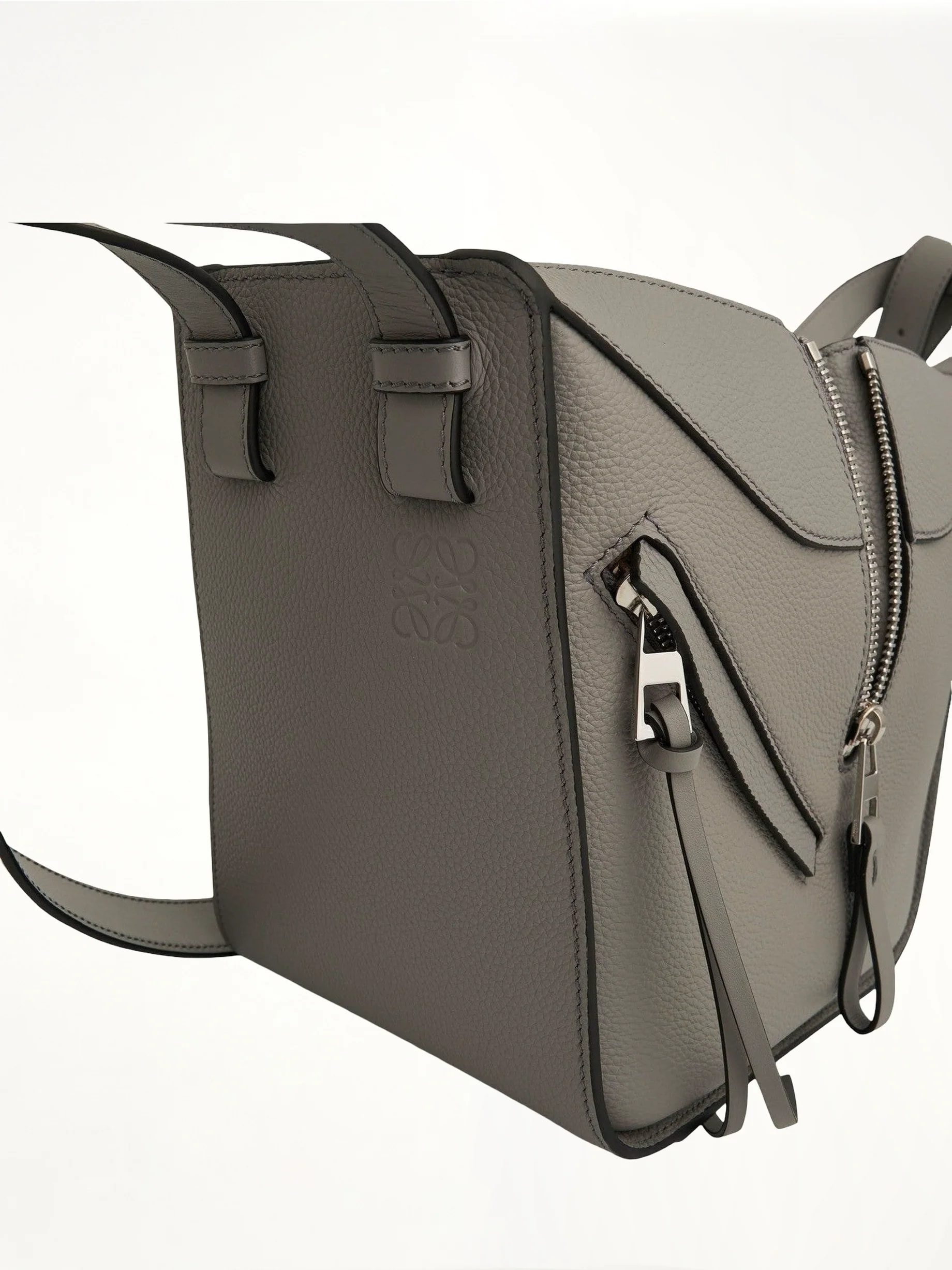 Compact Hammock Bag in Soft Grained Calfskin in Pearl Grey - Image 7