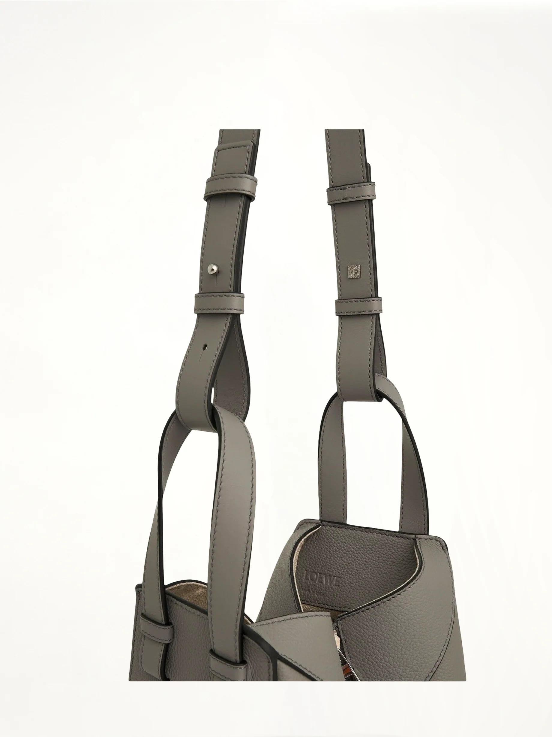 Compact Hammock Bag in Soft Grained Calfskin in Pearl Grey - Image 8