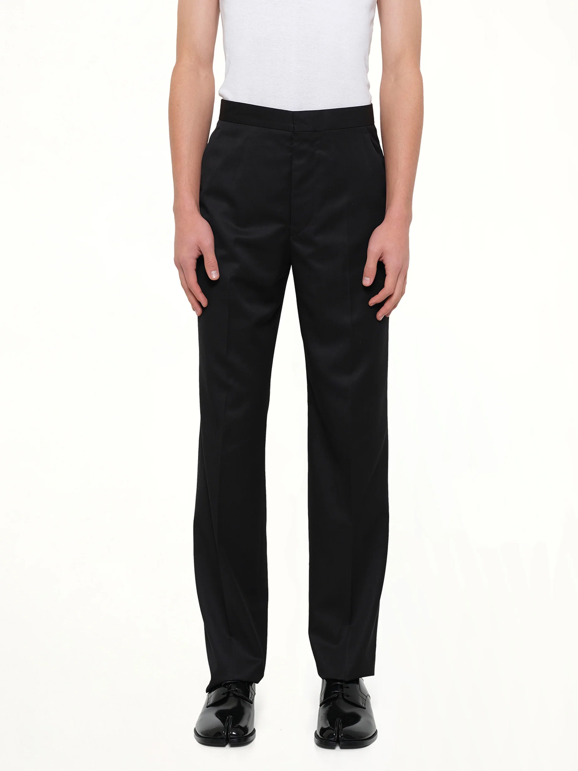 Compact Light Wool Suit Pants in Black