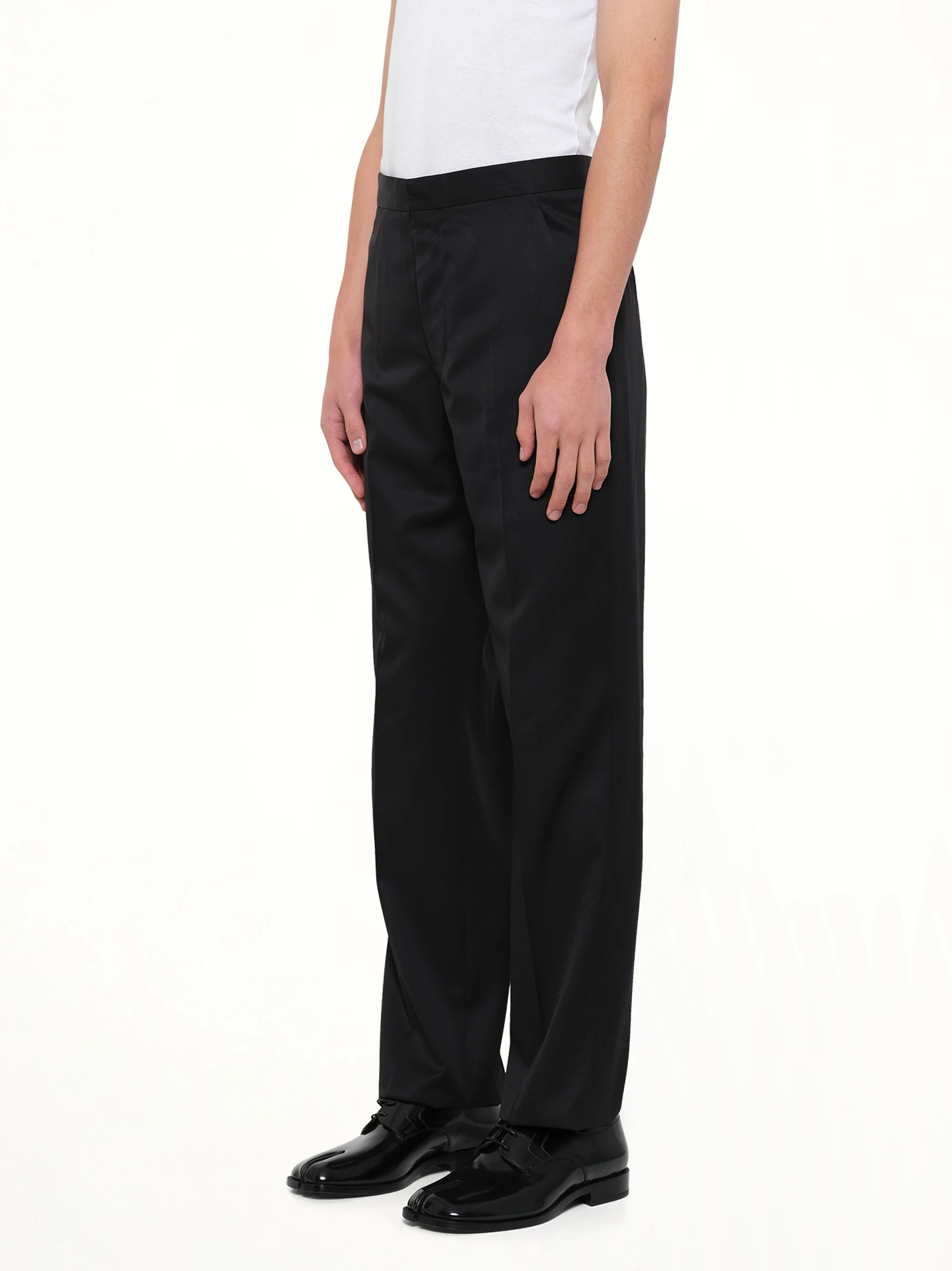 Compact Light Wool Suit Pants in Black - Image 3