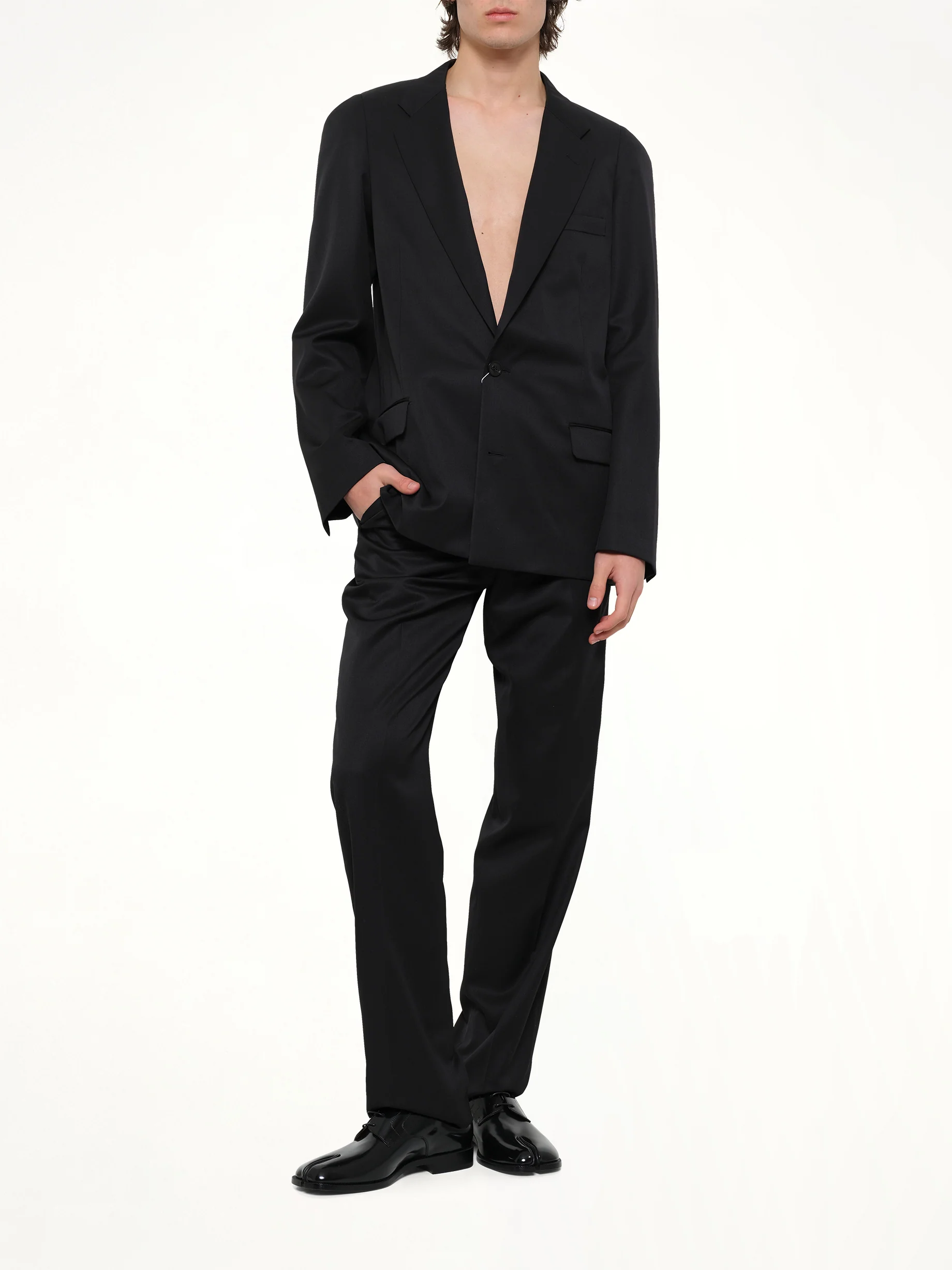 Compact Light Wool Suit Pants in Black - Image 4