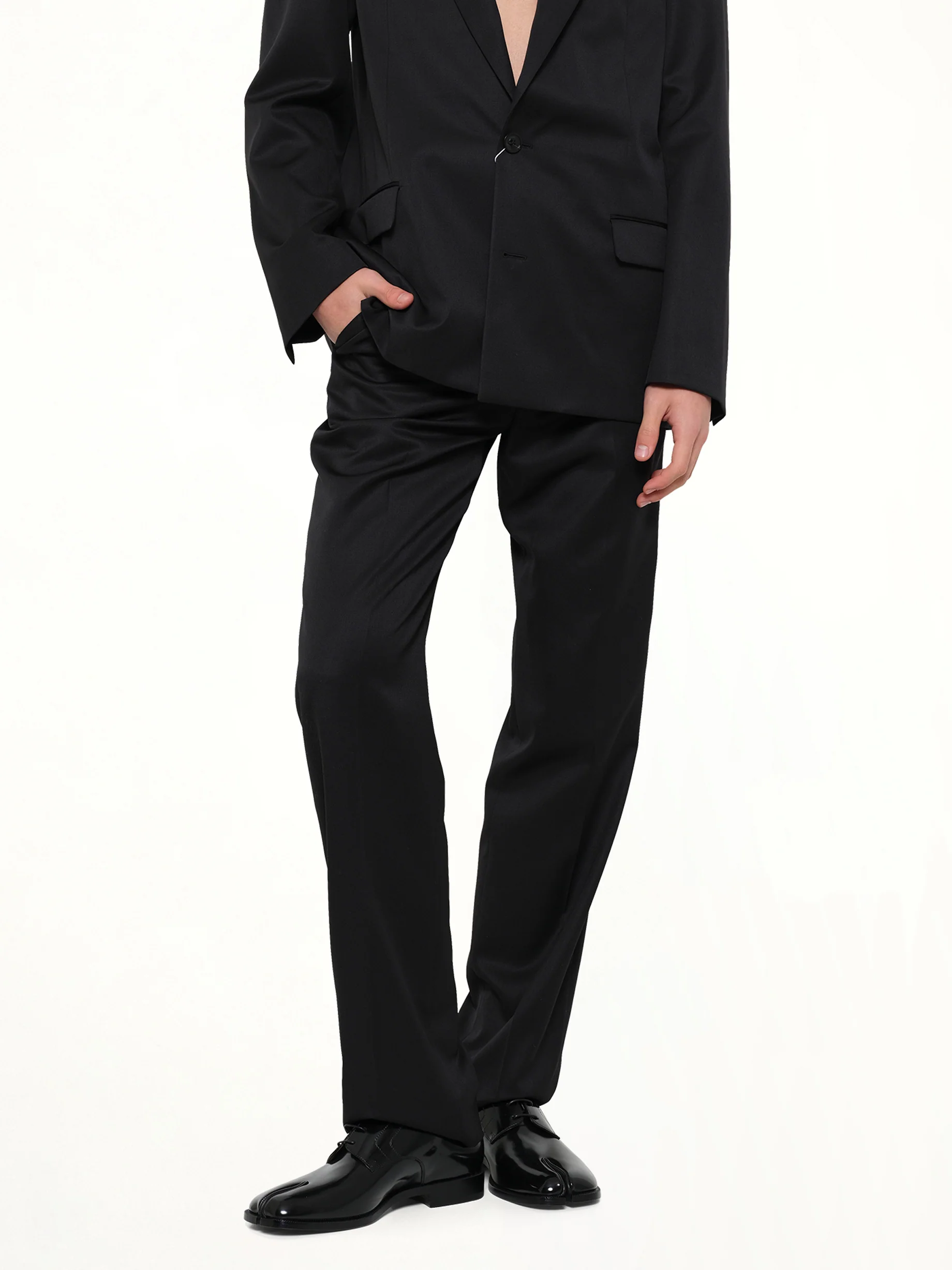 Compact Light Wool Suit Pants in Black - Image 6