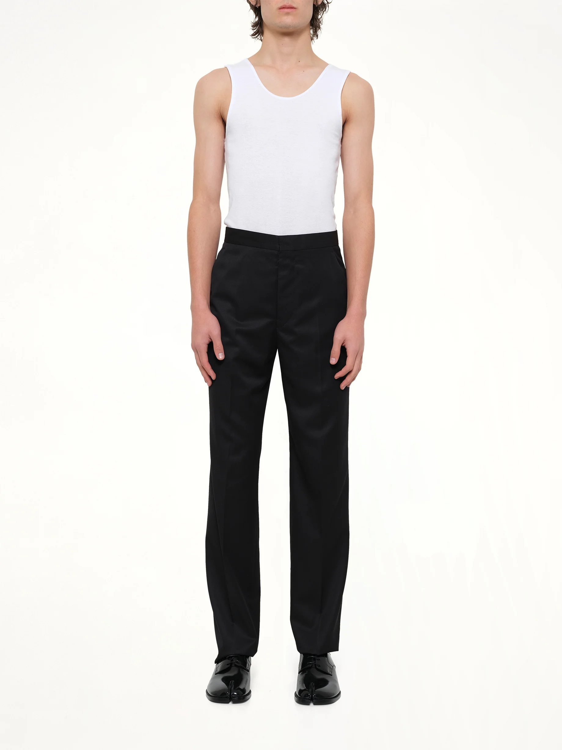 Compact Light Wool Suit Pants in Black - Image 7