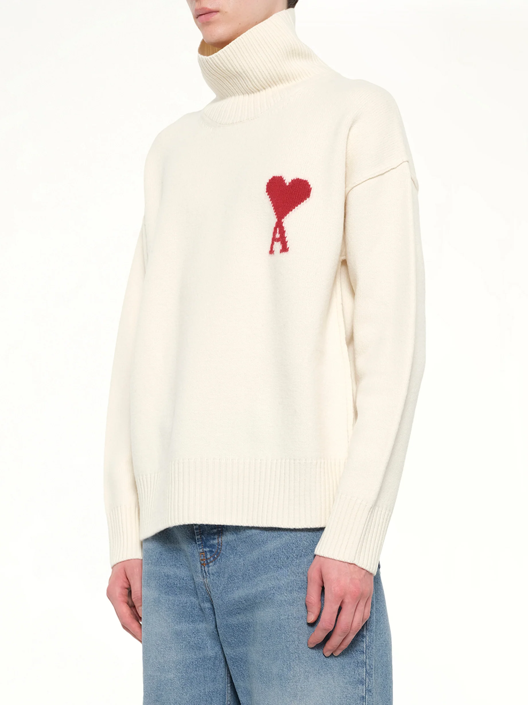 Contrasted ADC Funnel Neck Sweater in Off White - Image 3