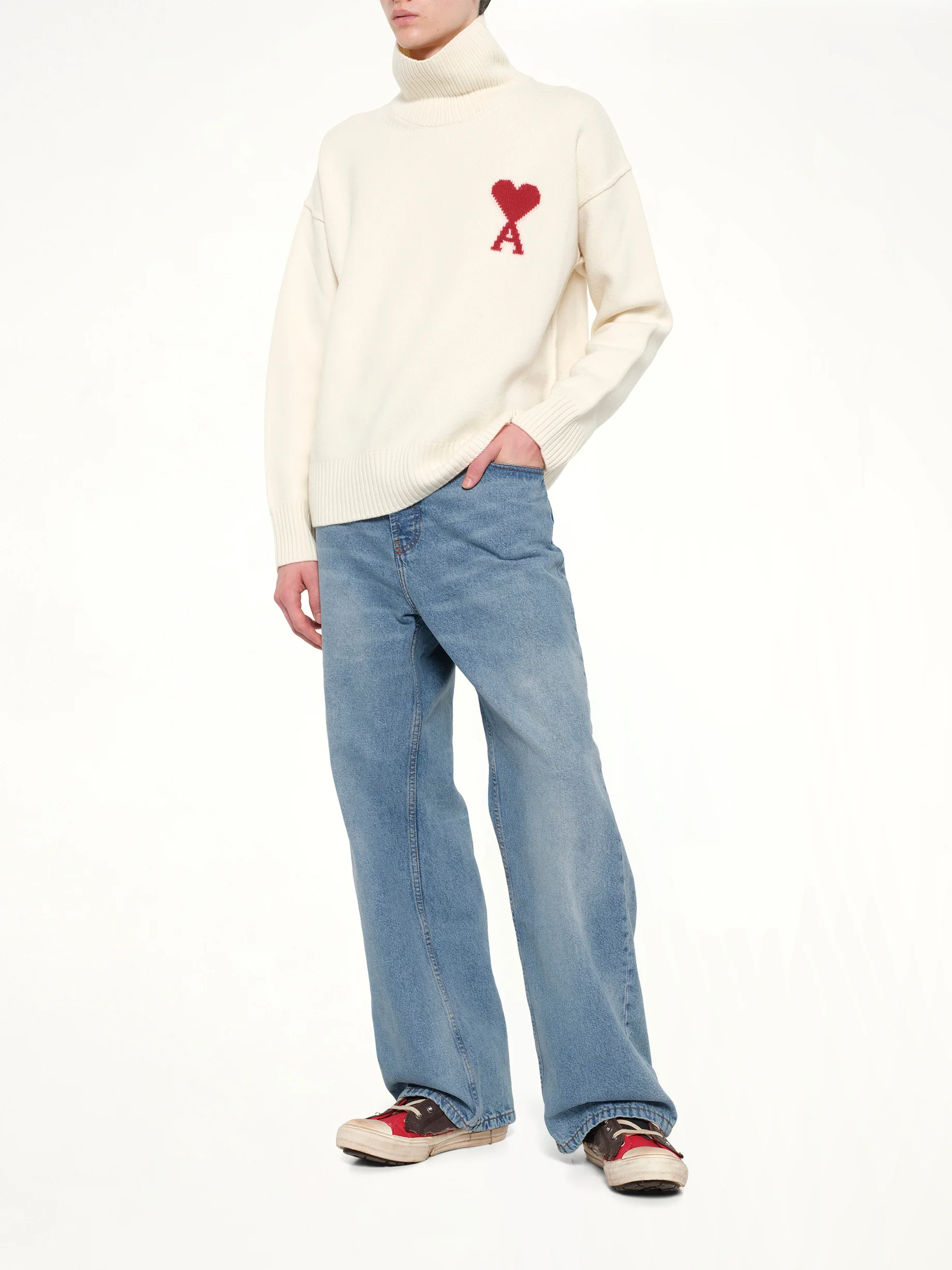 Contrasted ADC Funnel Neck Sweater in Off White - Image 4