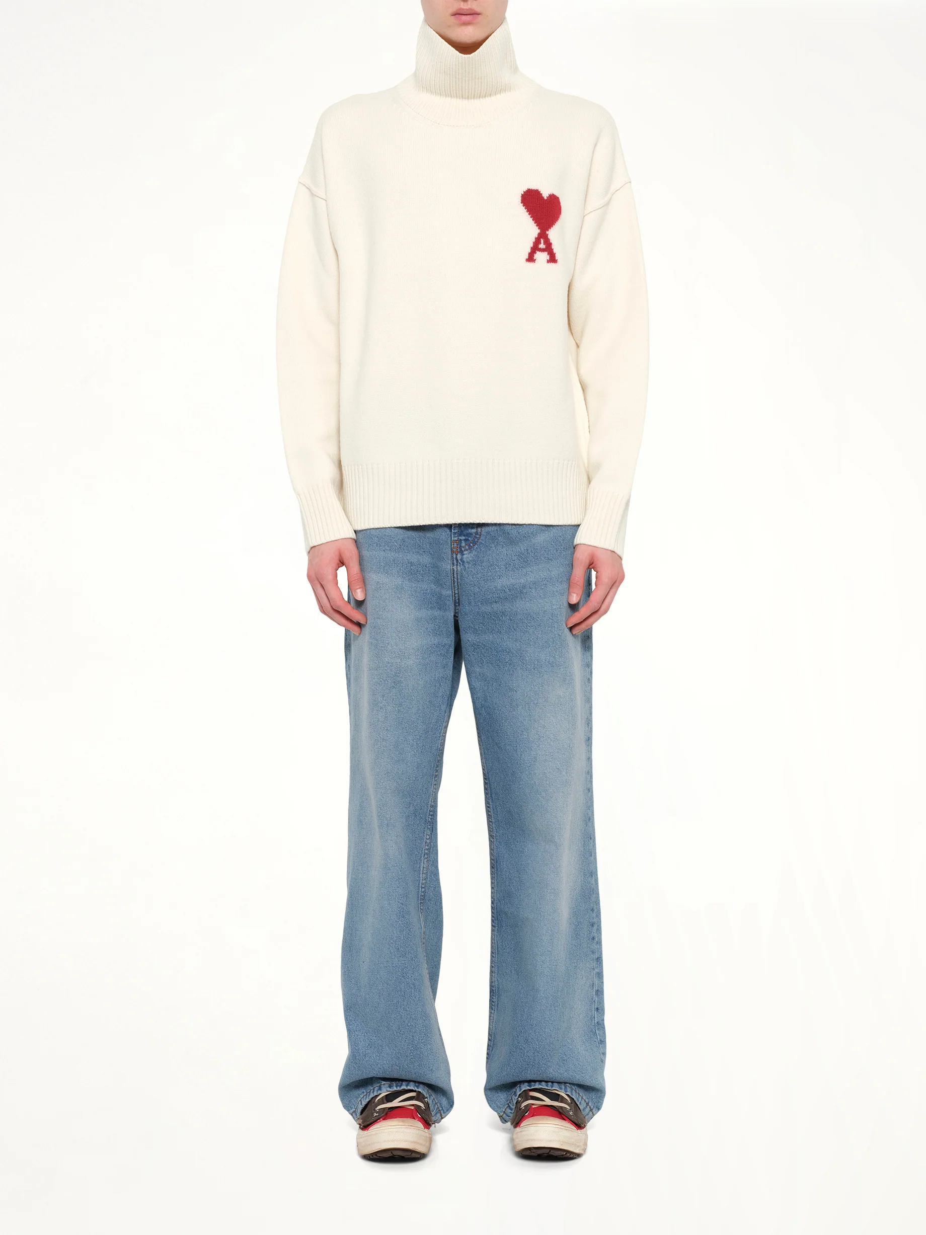 Contrasted ADC Funnel Neck Sweater in Off White - Image 7