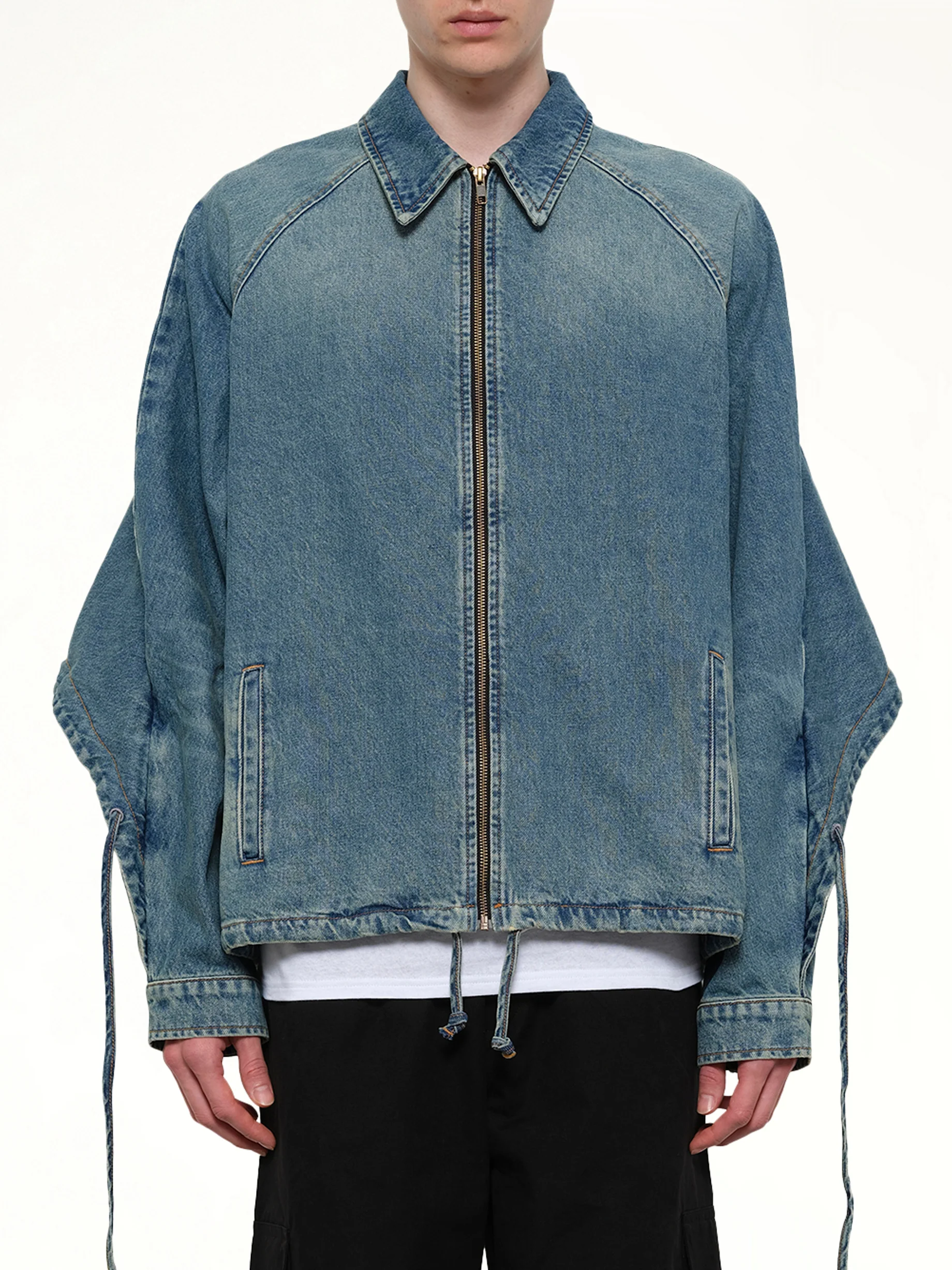 Convertible Hooded Denim Jacket in Blue