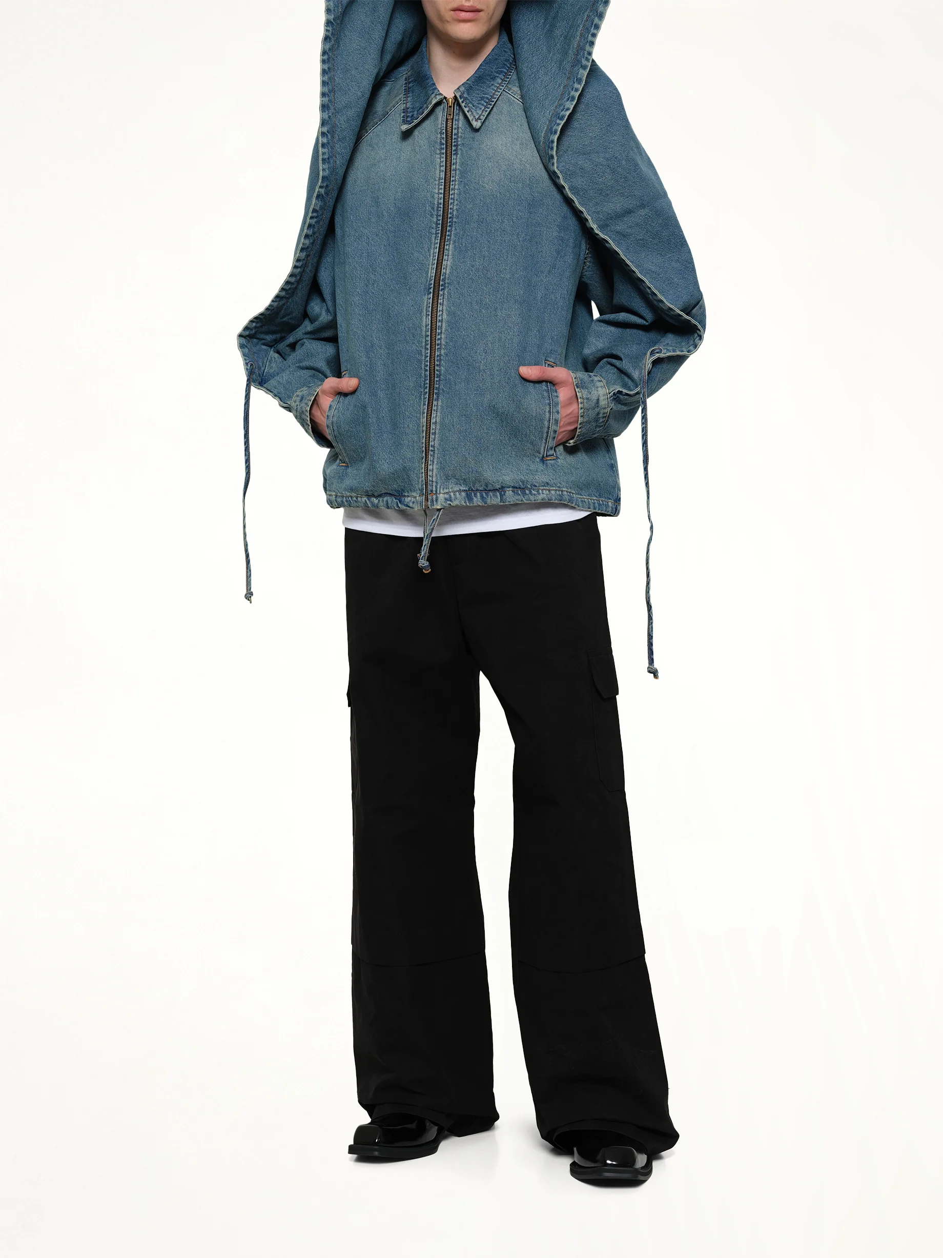 Convertible Hooded Denim Jacket in Blue - Image 4