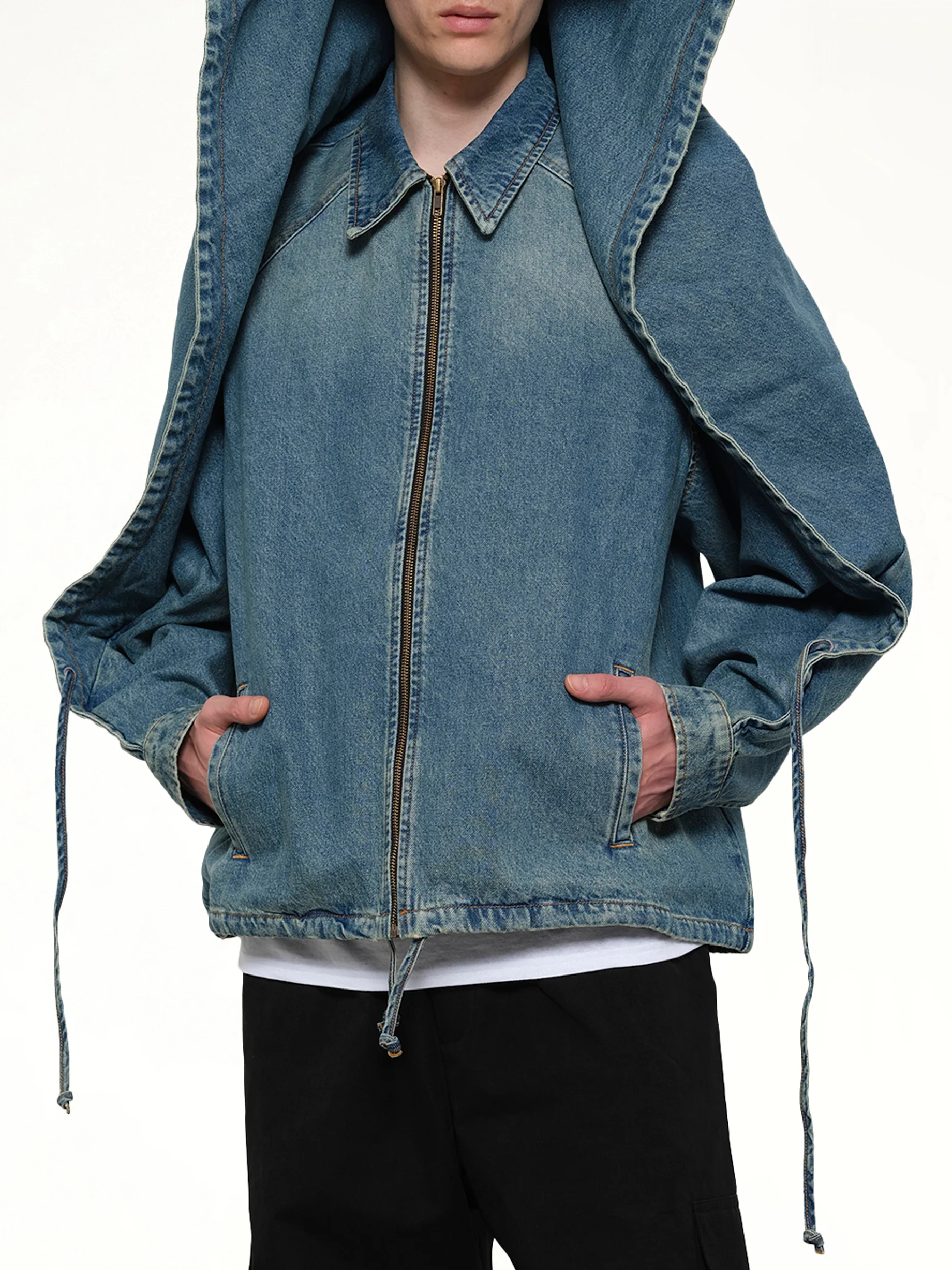 Convertible Hooded Denim Jacket in Blue - Image 6