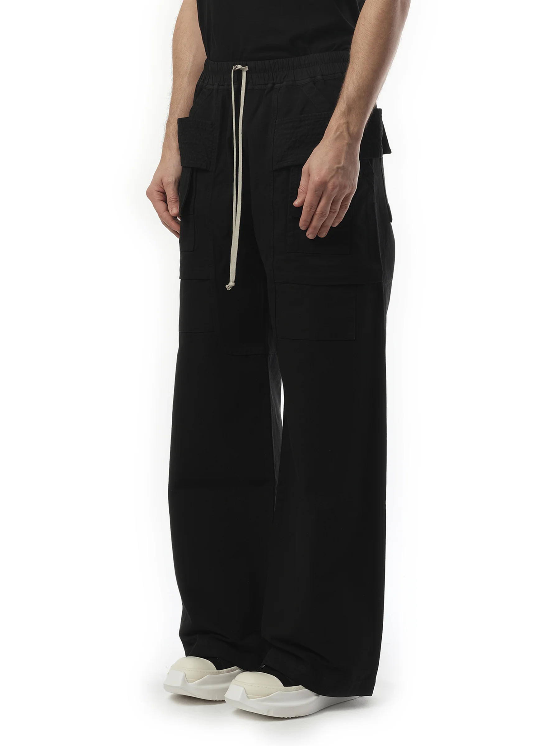 Cotton Canvas Creatch Wide Cargo Drawstring in Black - Image 5