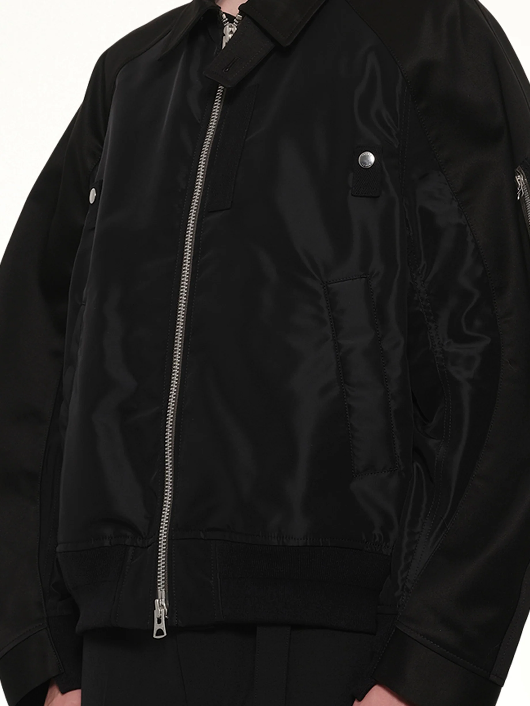 Cotton Chino x Nylon Twill Blouson in Black - Image 6
