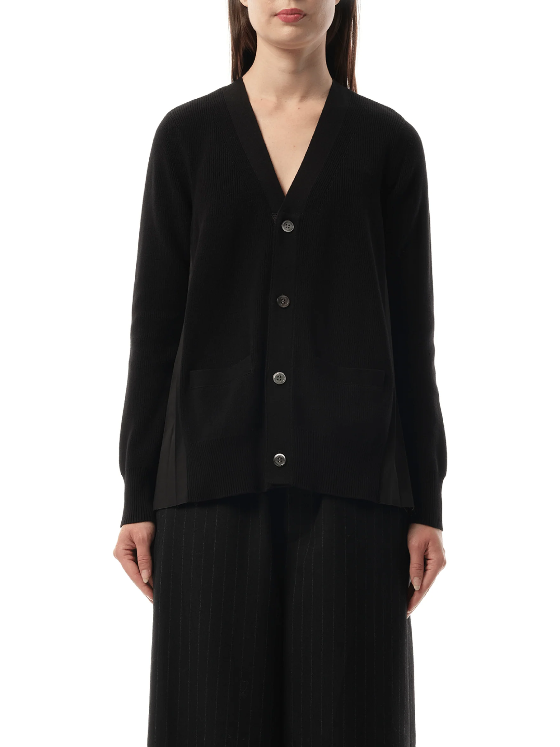 Cotton Knit Cotton Poplin Cardigan in Black
