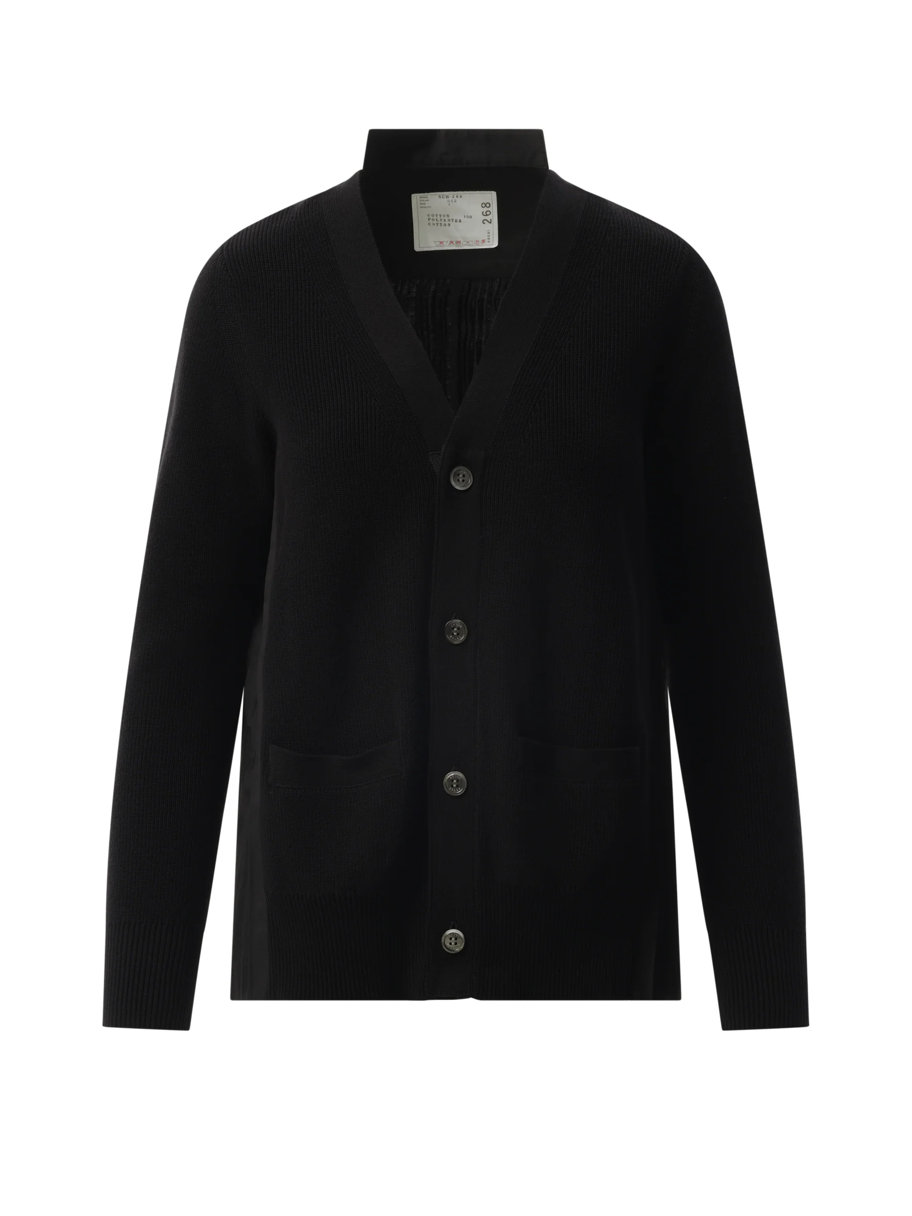 Cotton Knit Cotton Poplin Cardigan in Black - Image 2