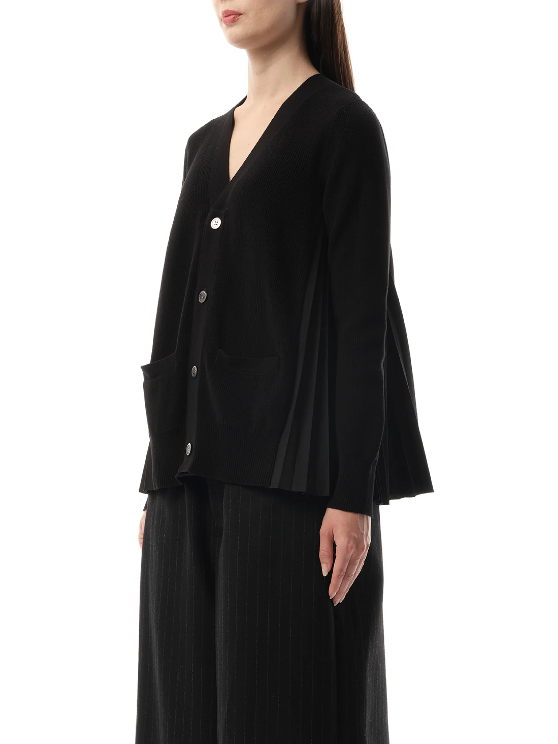 Cotton Knit Cotton Poplin Cardigan in Black - Image 5