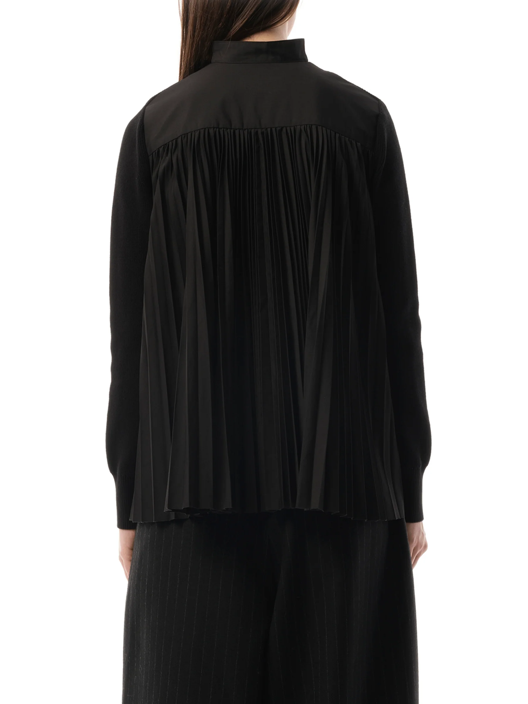 Cotton Knit Cotton Poplin Cardigan in Black - Image 6