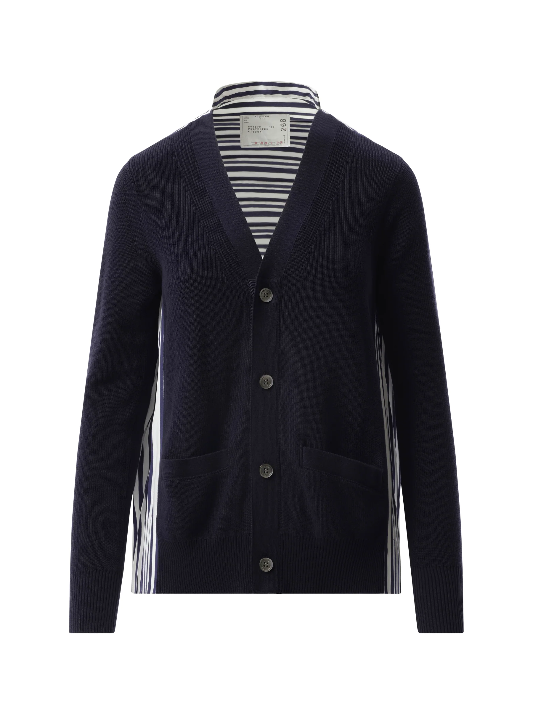 Cotton Knit Cotton Poplin Cardigan in Navy - Image 2